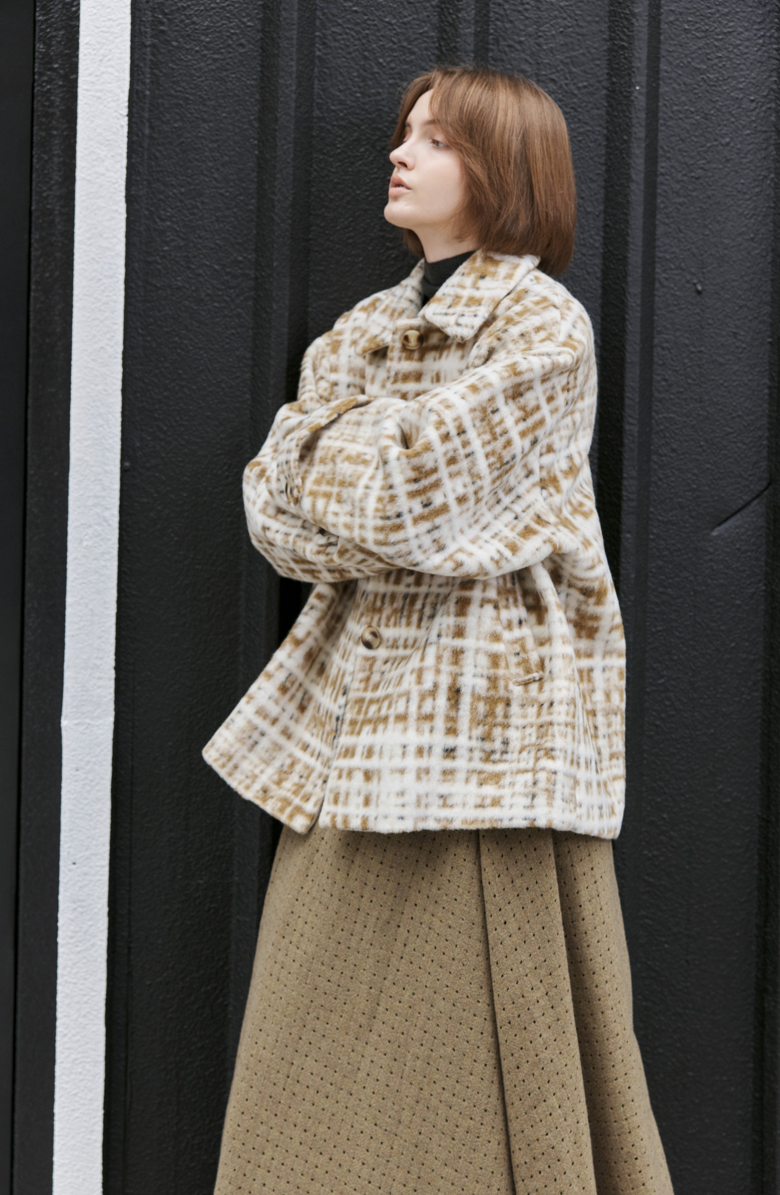 HAZY PLAID DESIGN SOFT JACKET