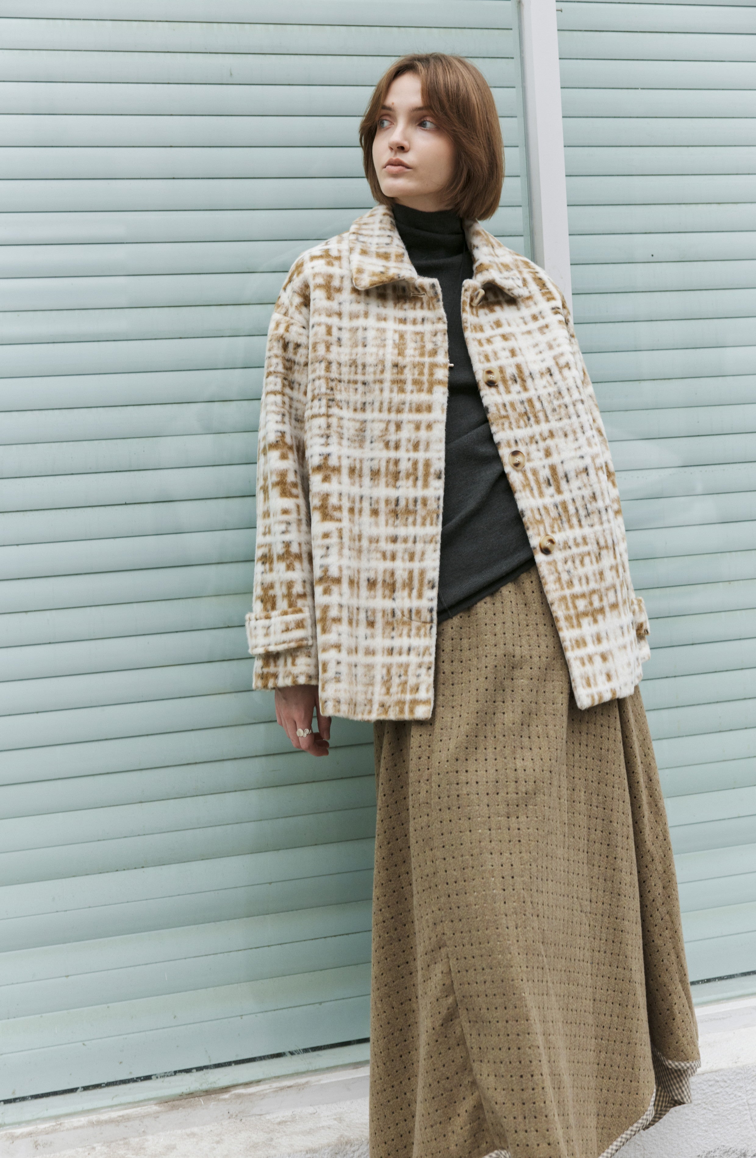 HAZY PLAID DESIGN SOFT JACKET