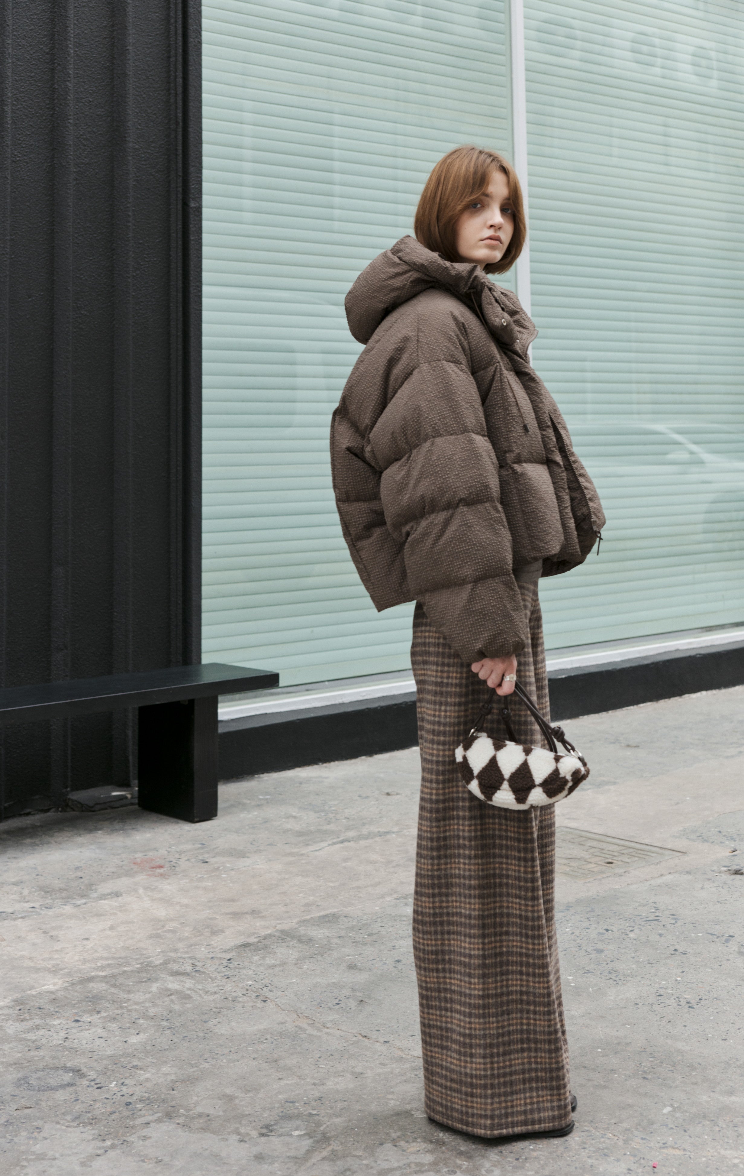 BRUSHED PLAID WIDE PANTS / 기모 체크 와이드 팬츠