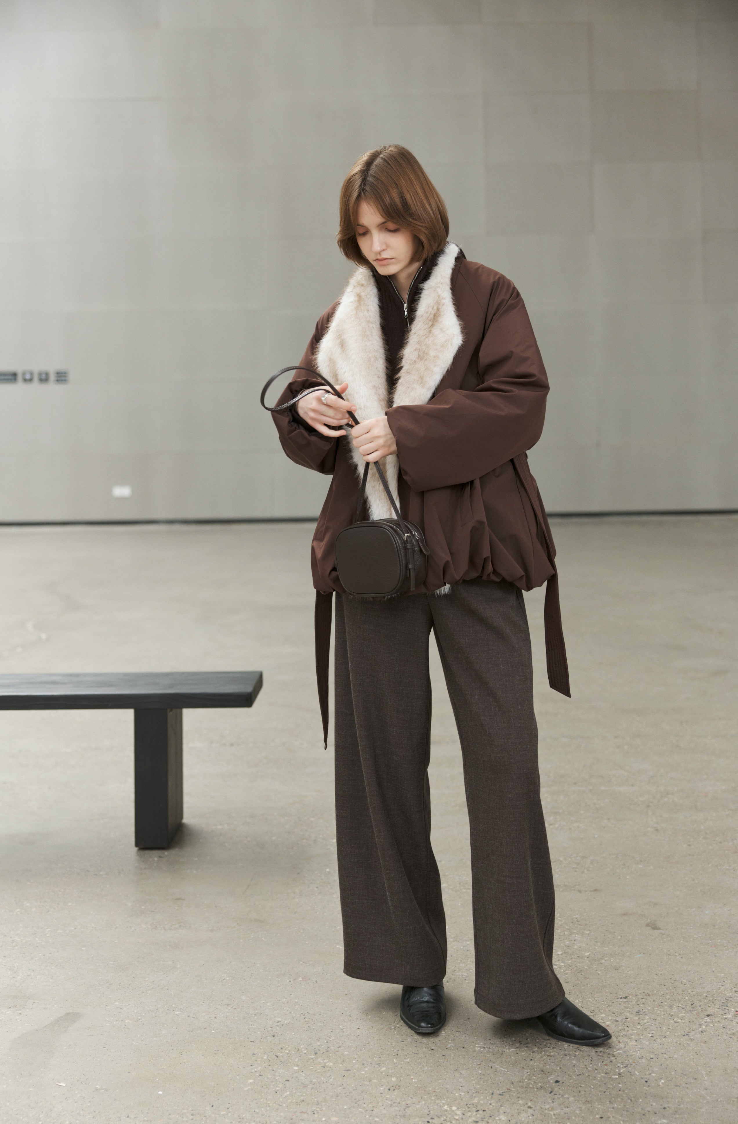 FUR LAPEL DRAPE DOWN