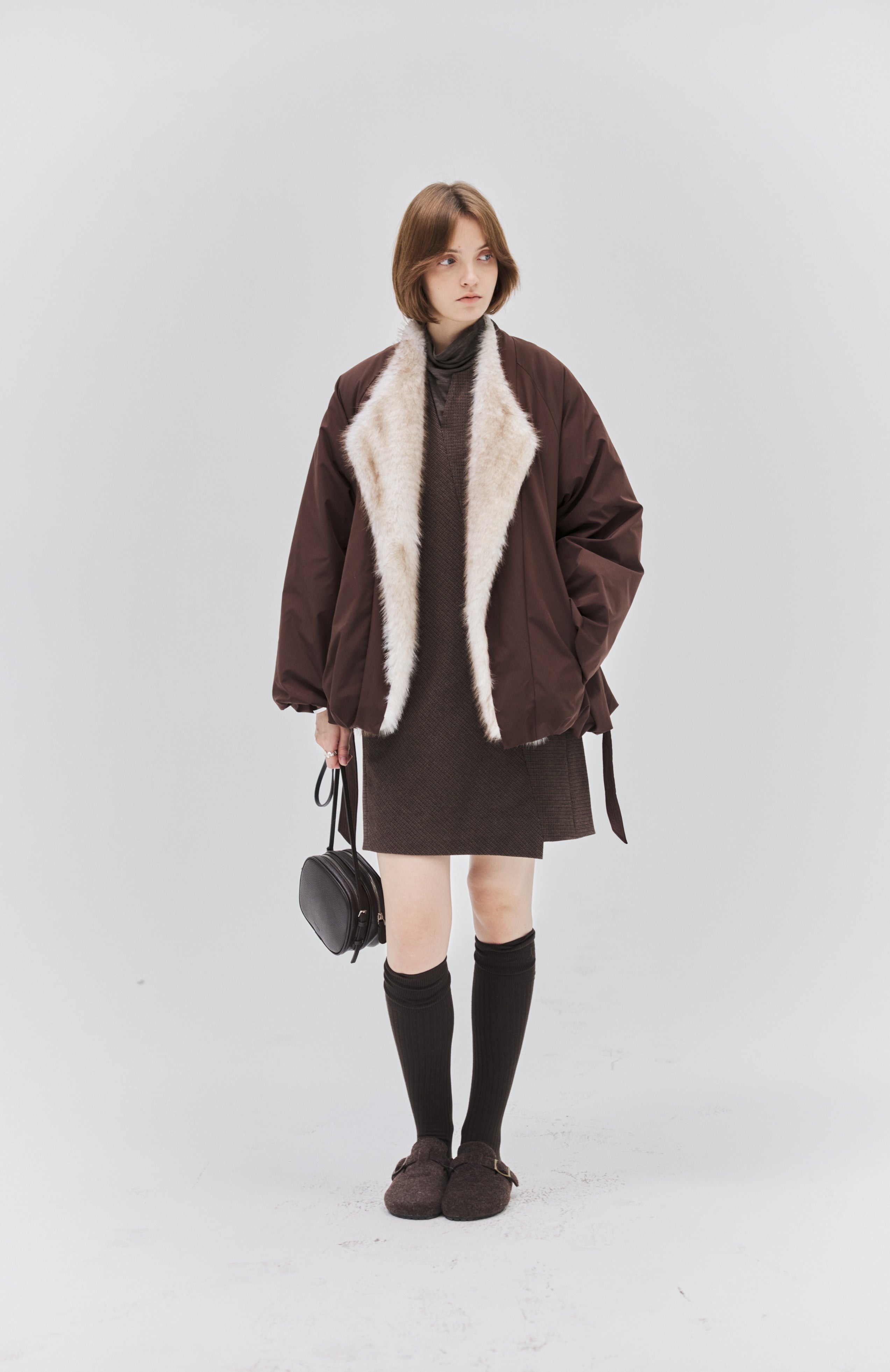 FUR LAPEL DRAPE DOWN