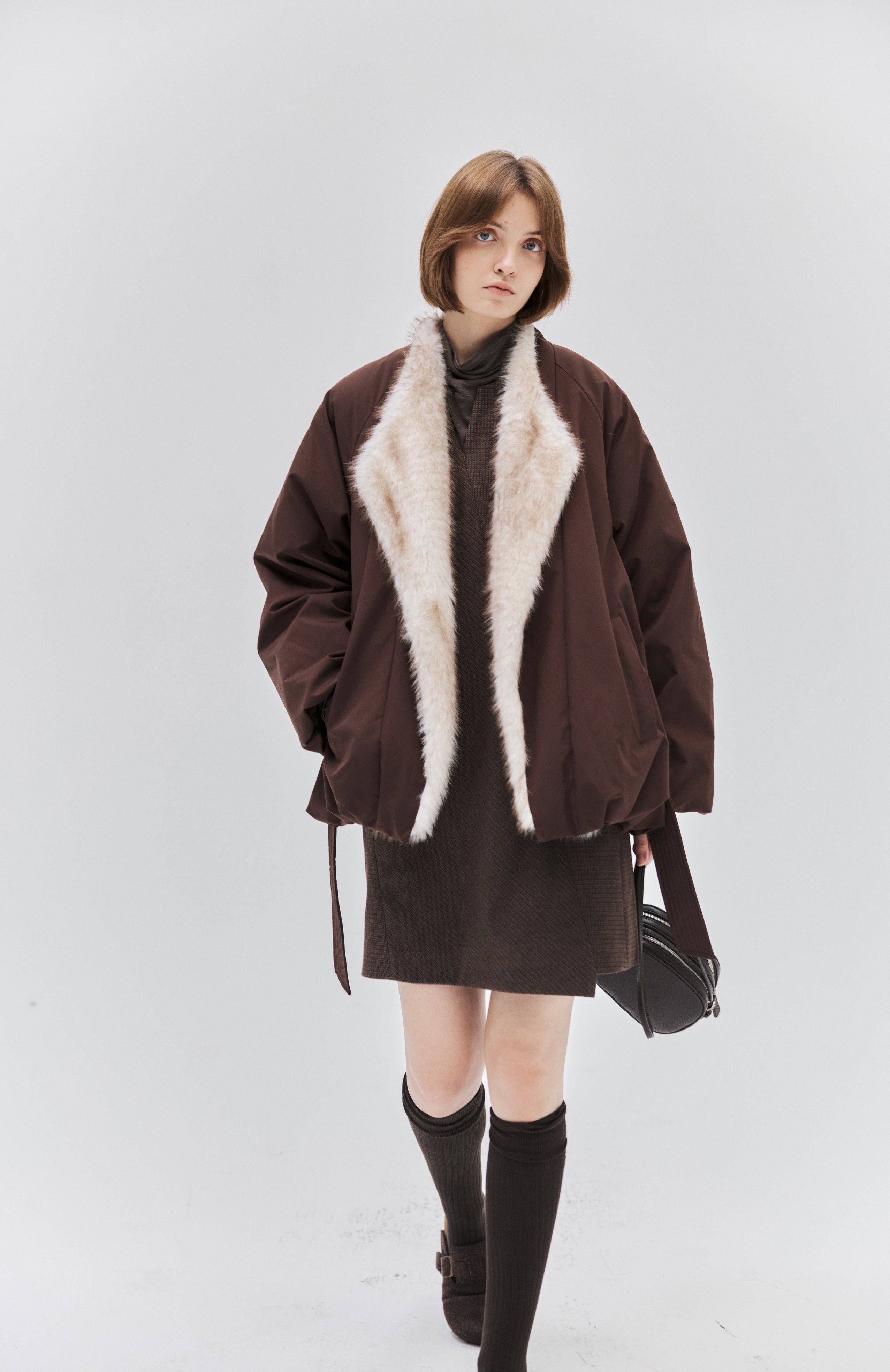 FUR LAPEL DRAPE DOWN