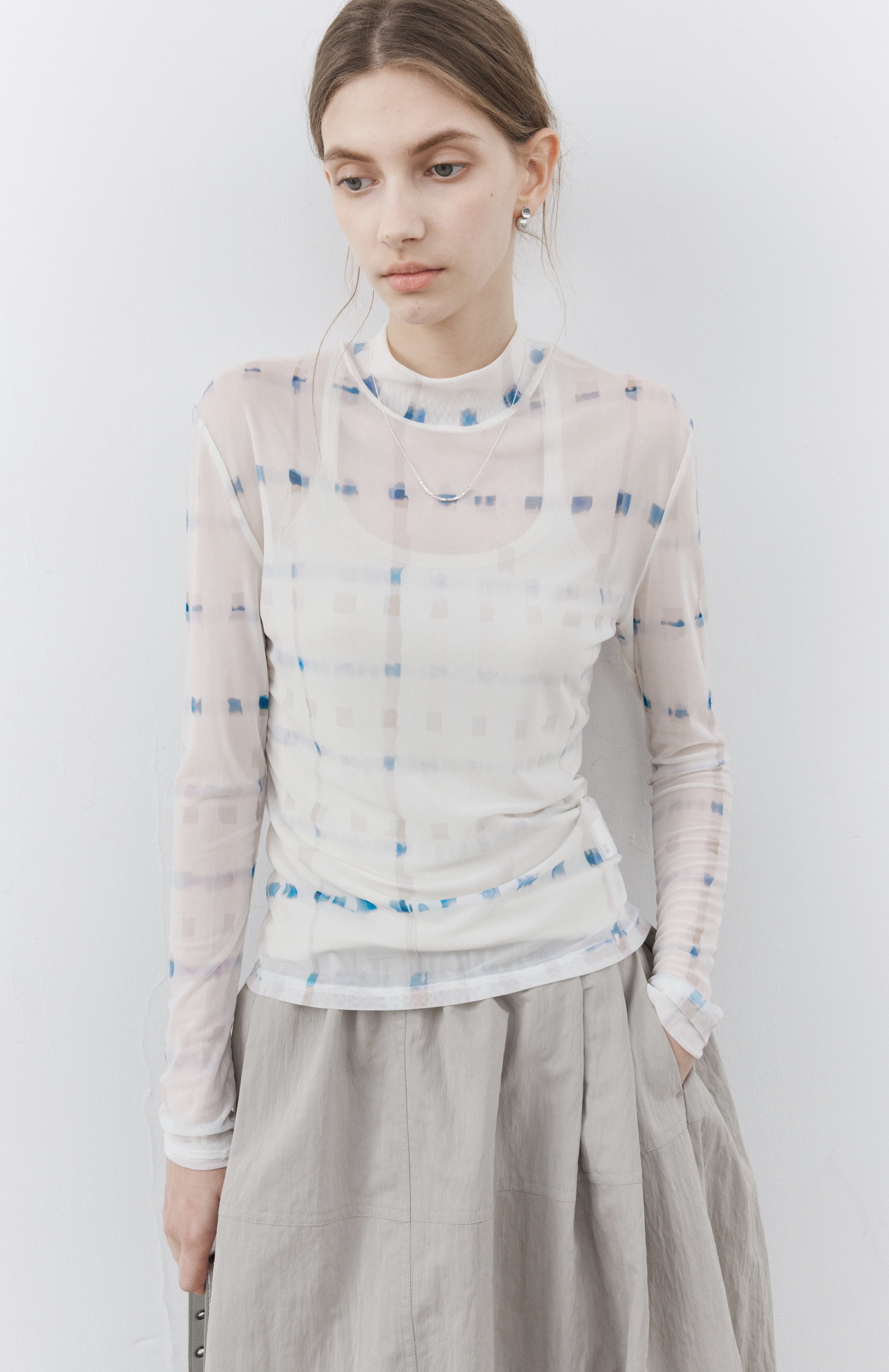 WATER PLAID SHEER TOP / ウォーターチェックシアートップ