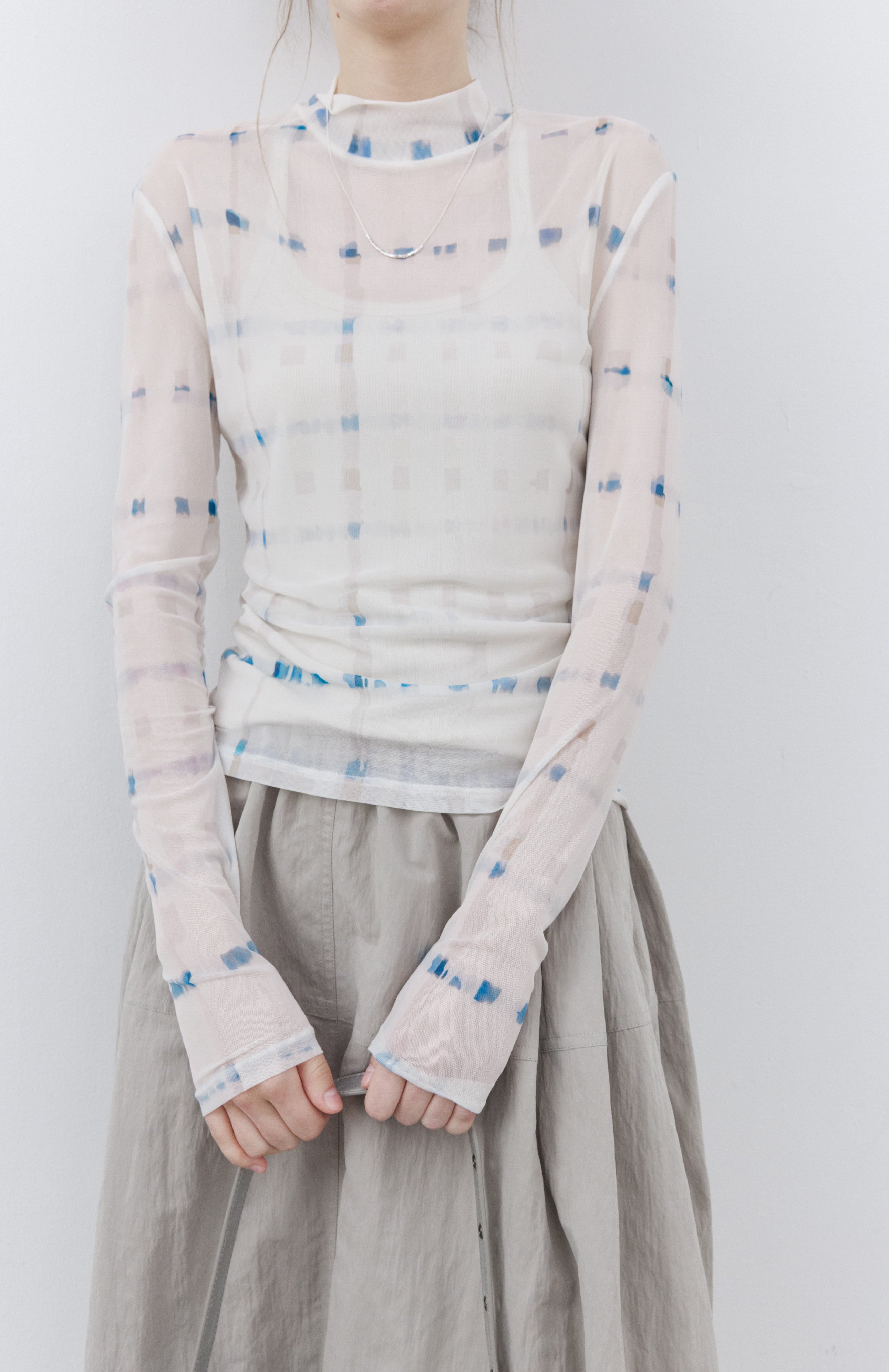 WATER PLAID SHEER TOP / ウォーターチェックシアートップ