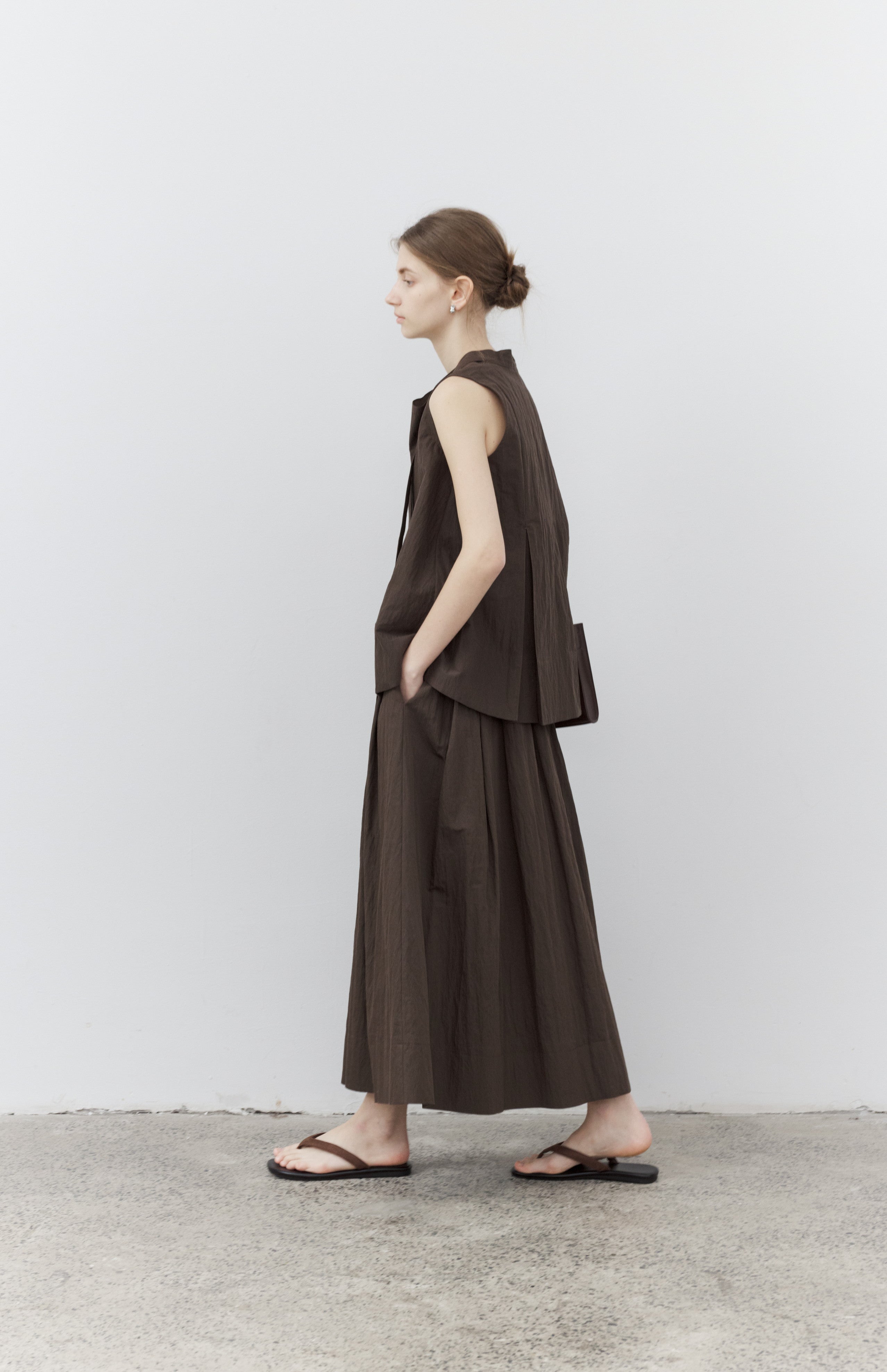 VOLUME GATHER BROWN SKIRT / ボリュームギャザーブラウンスカート