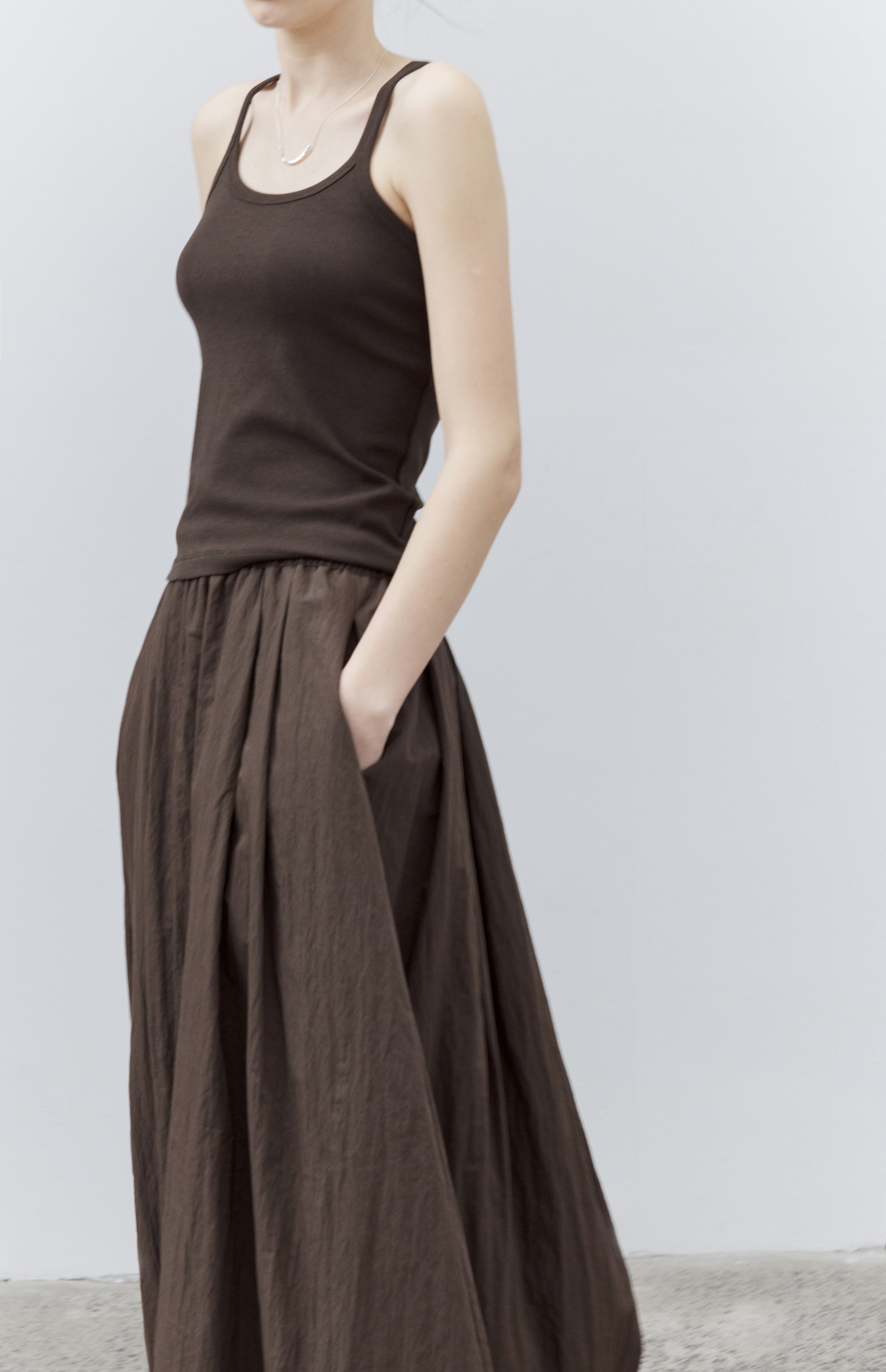 VOLUME GATHER BROWN SKIRT / ボリュームギャザーブラウンスカート