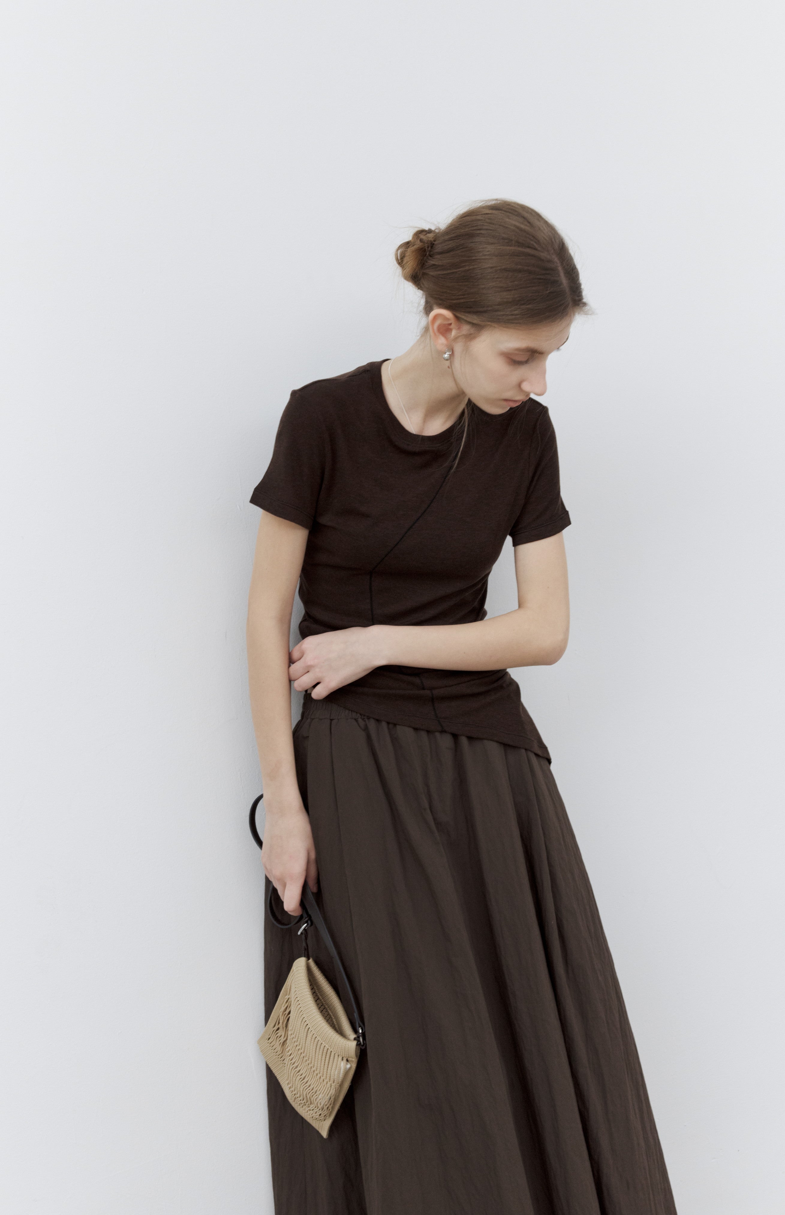 VOLUME GATHER BROWN SKIRT / ボリュームギャザーブラウンスカート