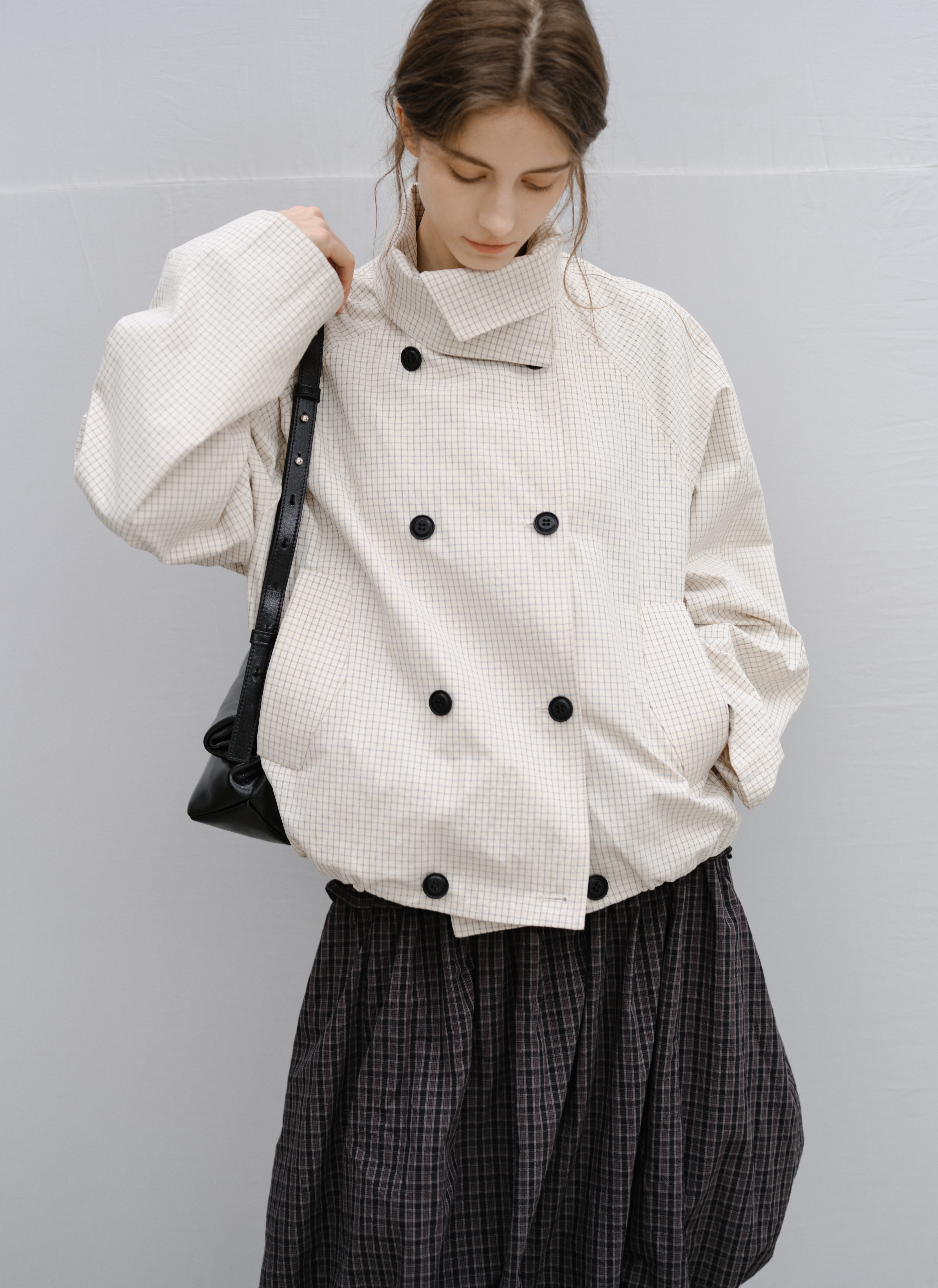 WRAP LAPEL PLAID TRENCH