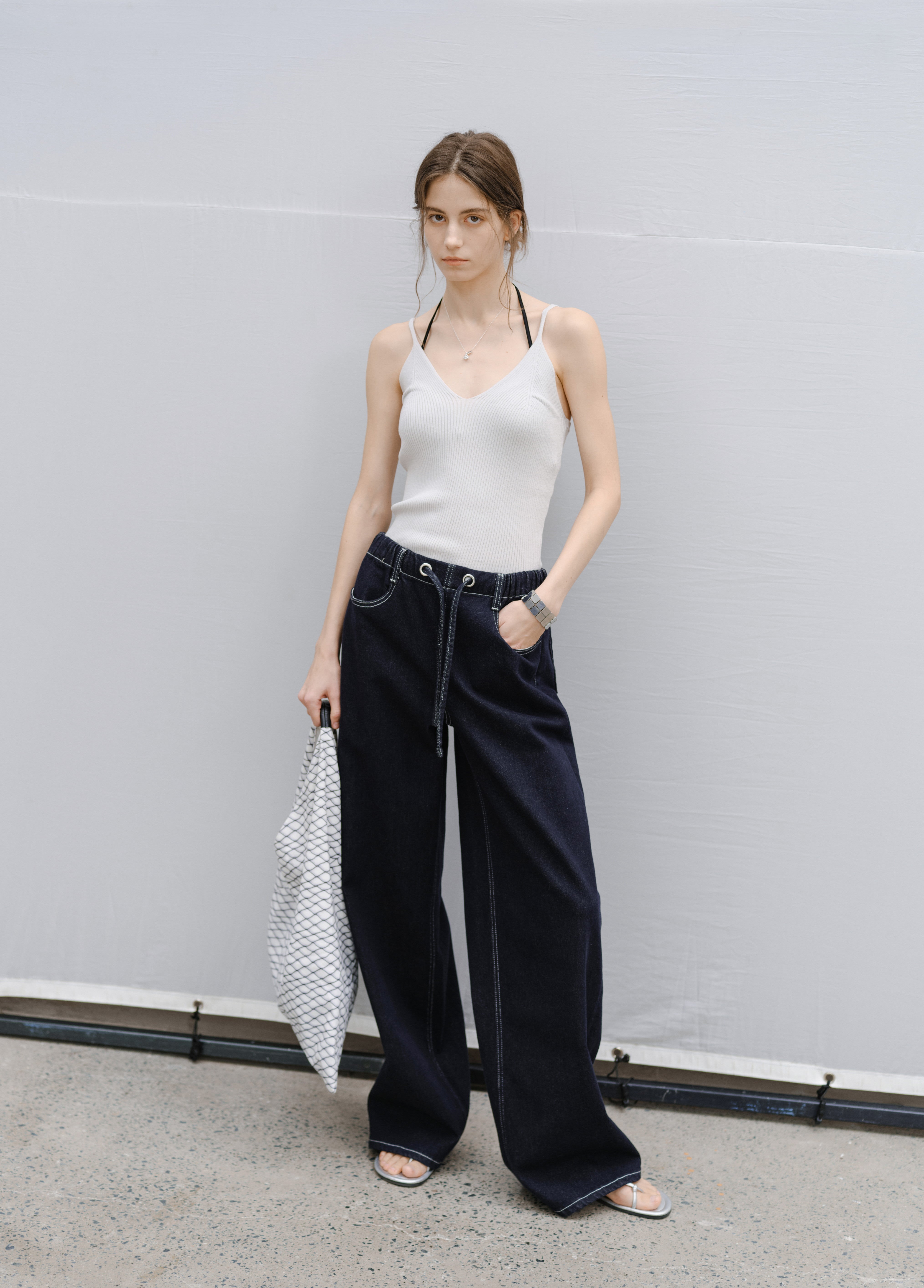 CONTRAST STITCH WIDE JEANS