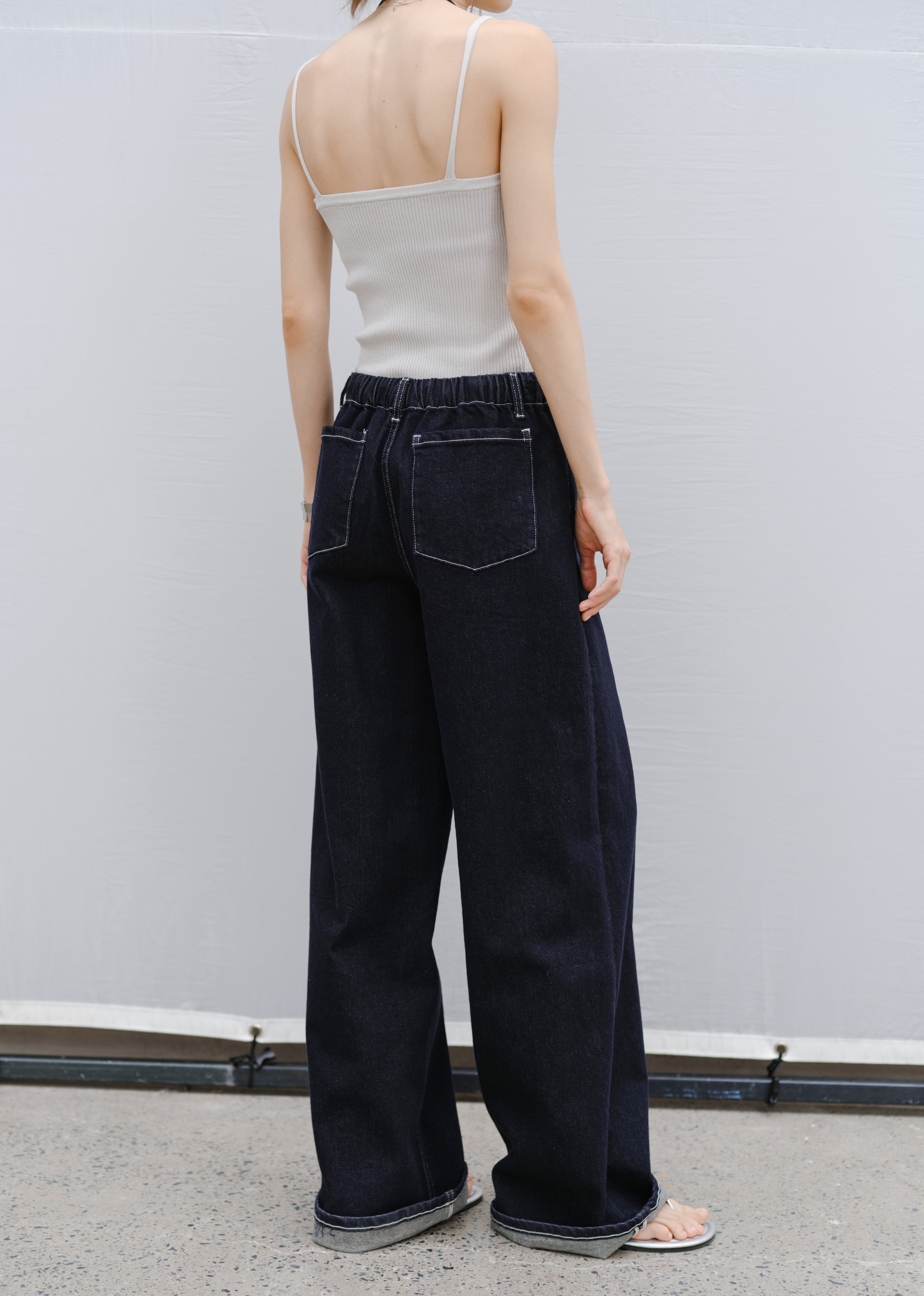 CONTRAST STITCH WIDE JEANS