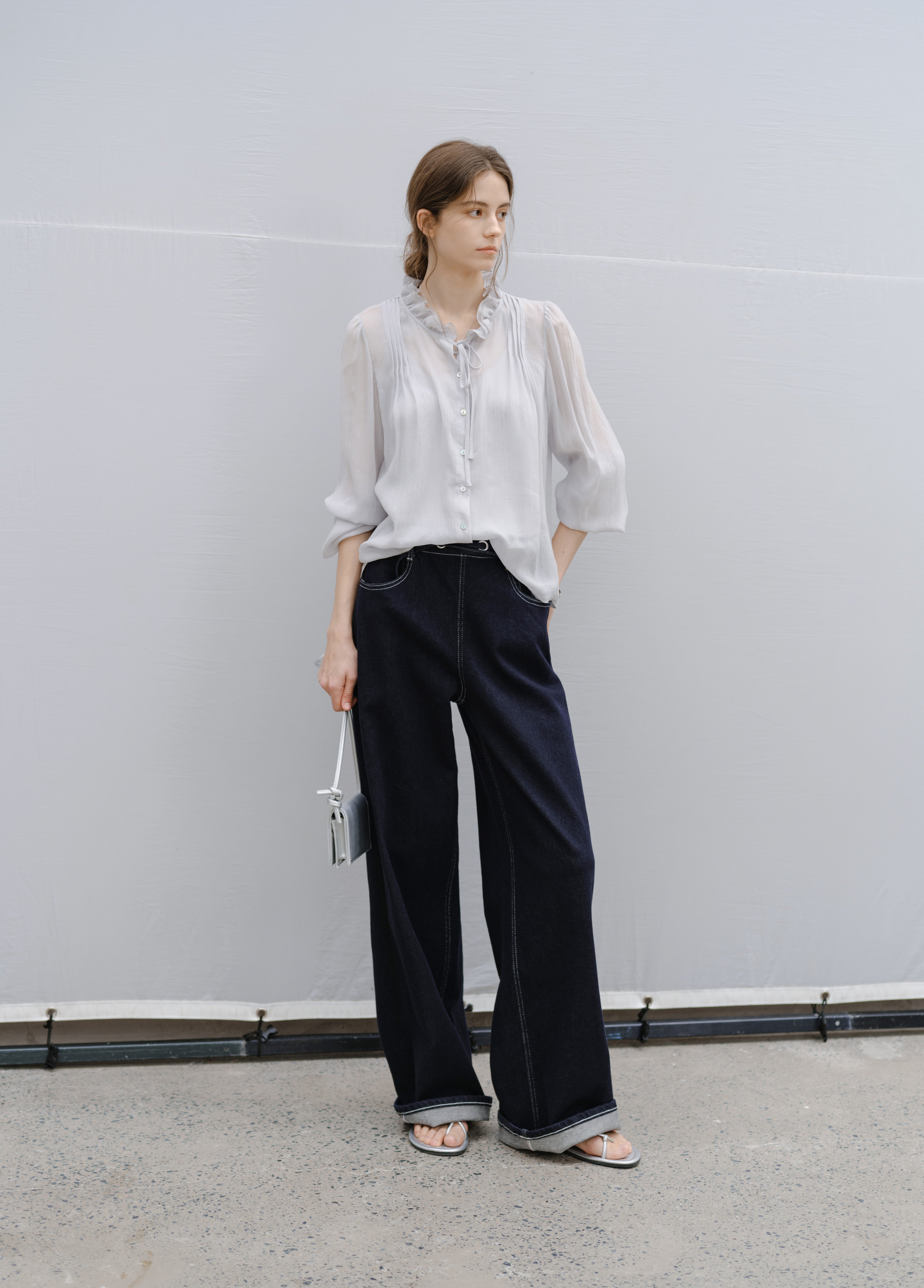 SHEER FRILL DRAPE BLOUSE / シアーフリルドレープブラウス