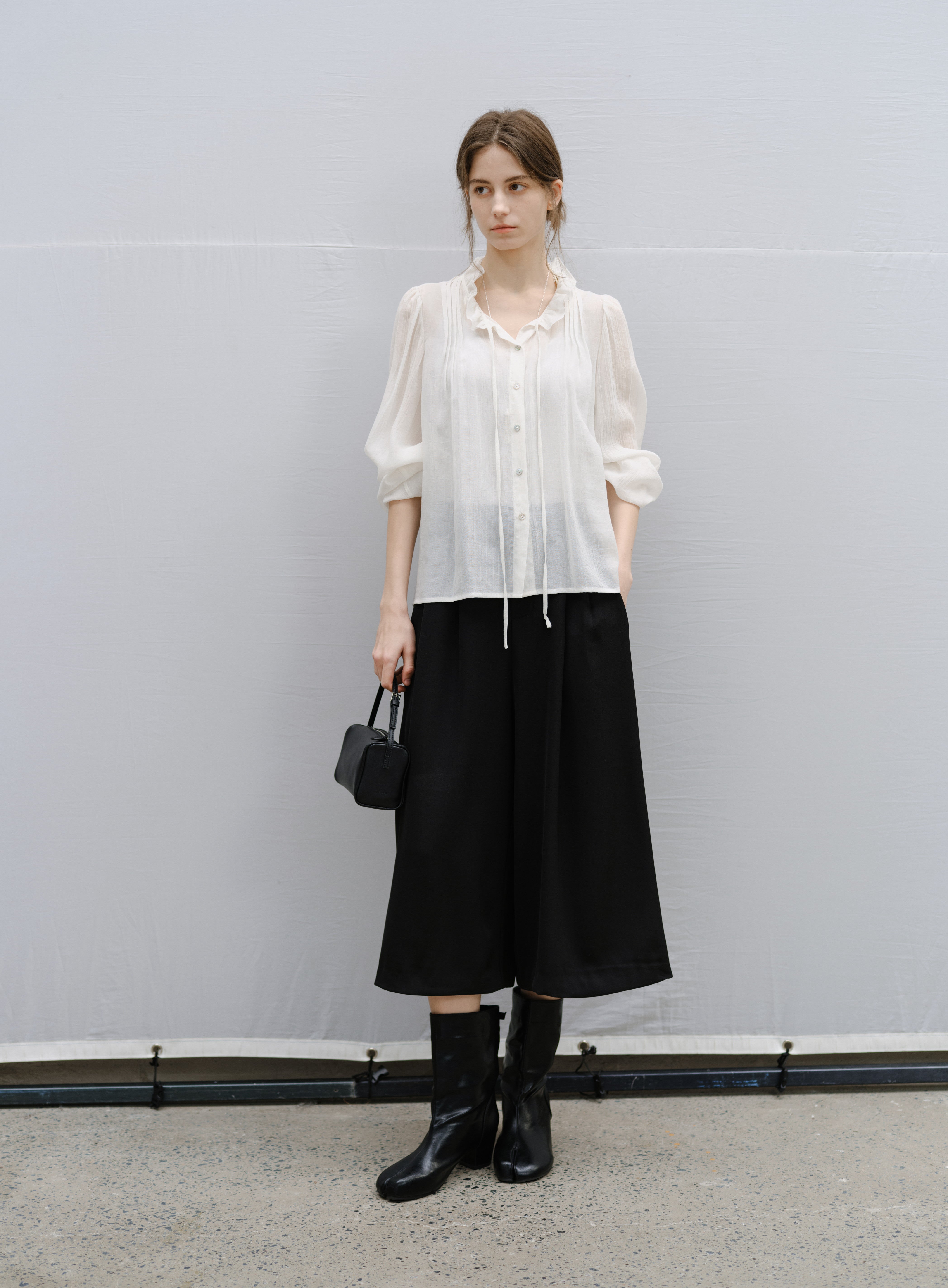 SHEER FRILL DRAPE BLOUSE / シアーフリルドレープブラウス