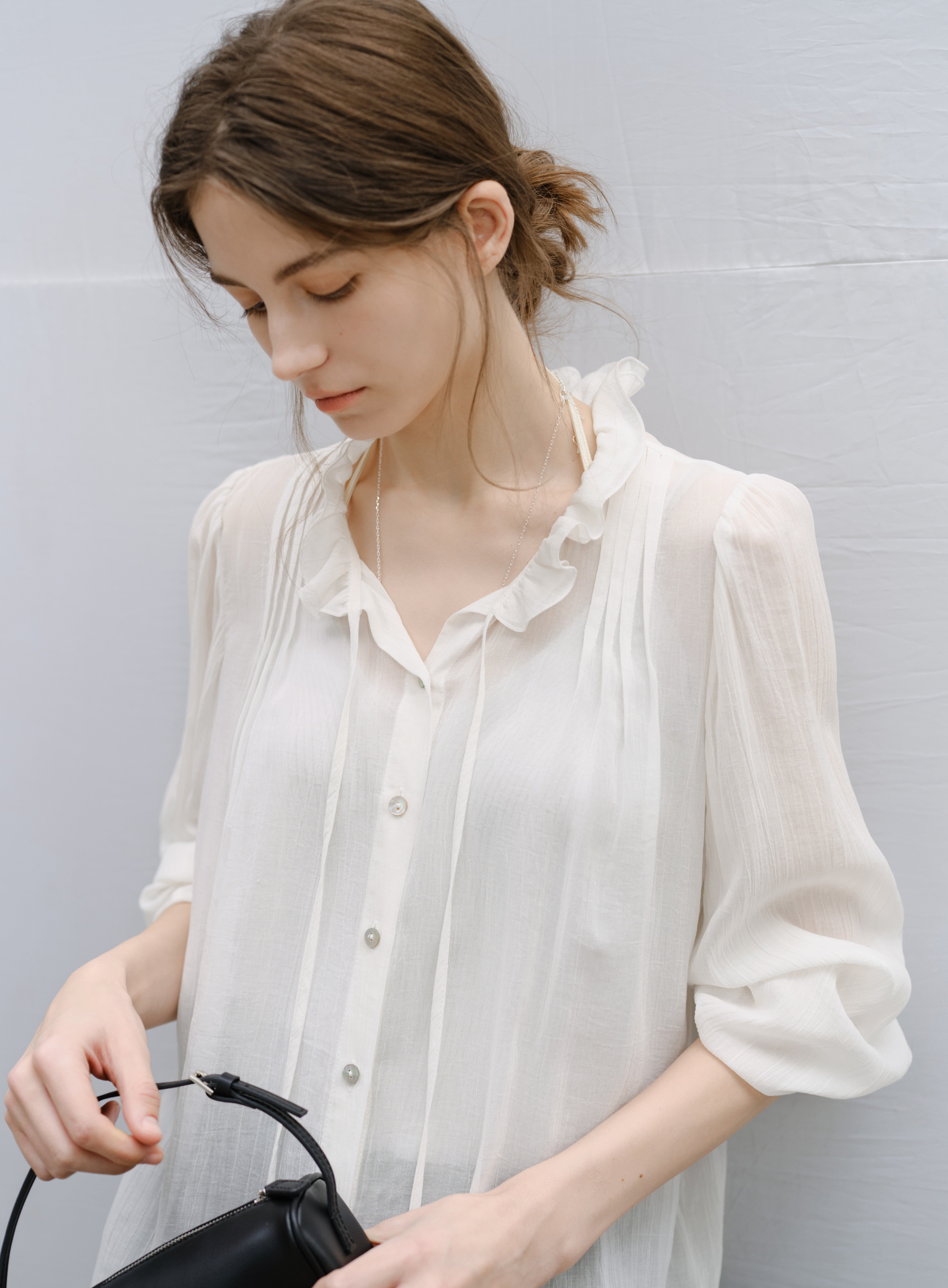 SHEER FRILL DRAPE BLOUSE / シアーフリルドレープブラウス