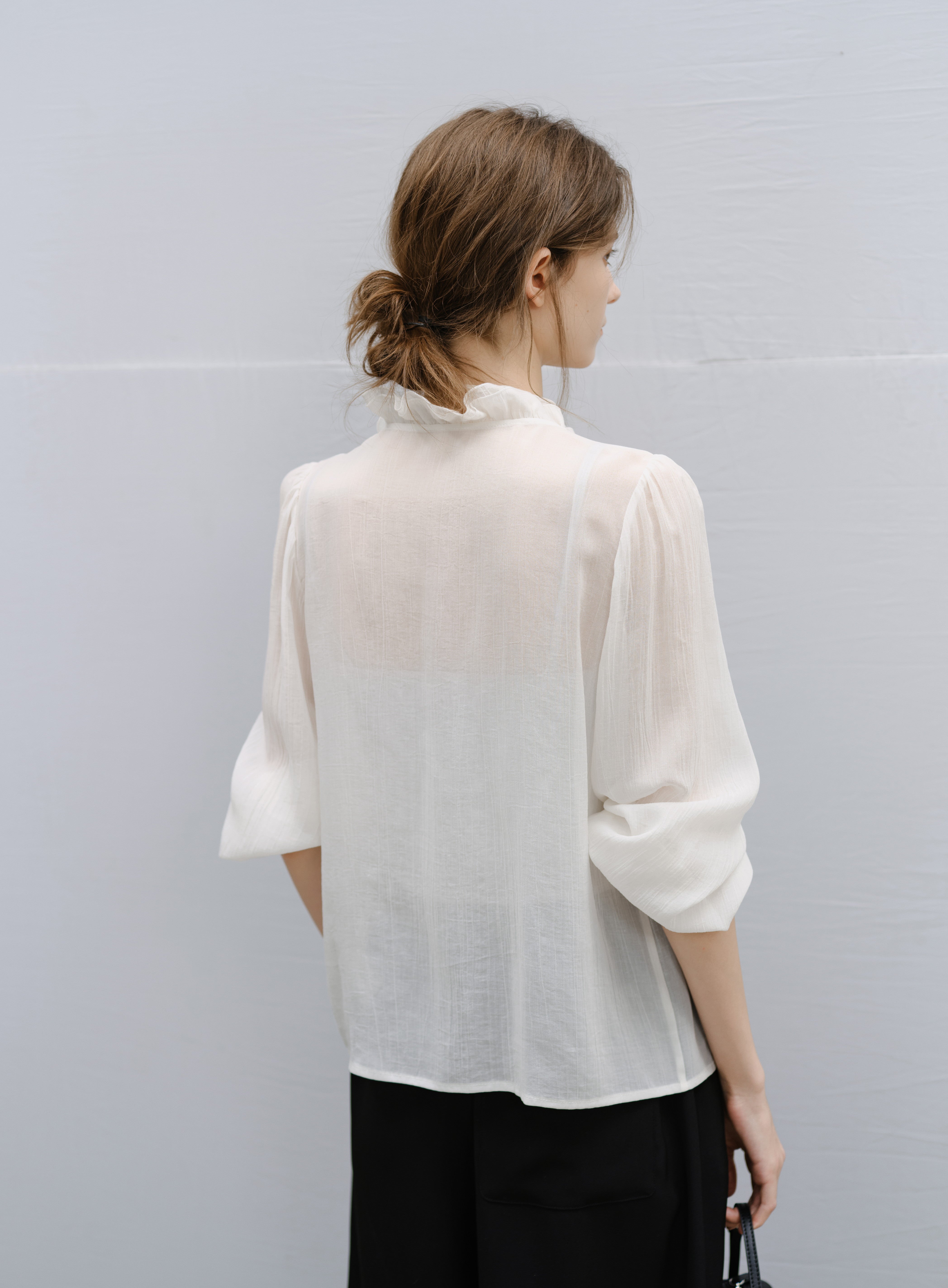 SHEER FRILL DRAPE BLOUSE / シアーフリルドレープブラウス