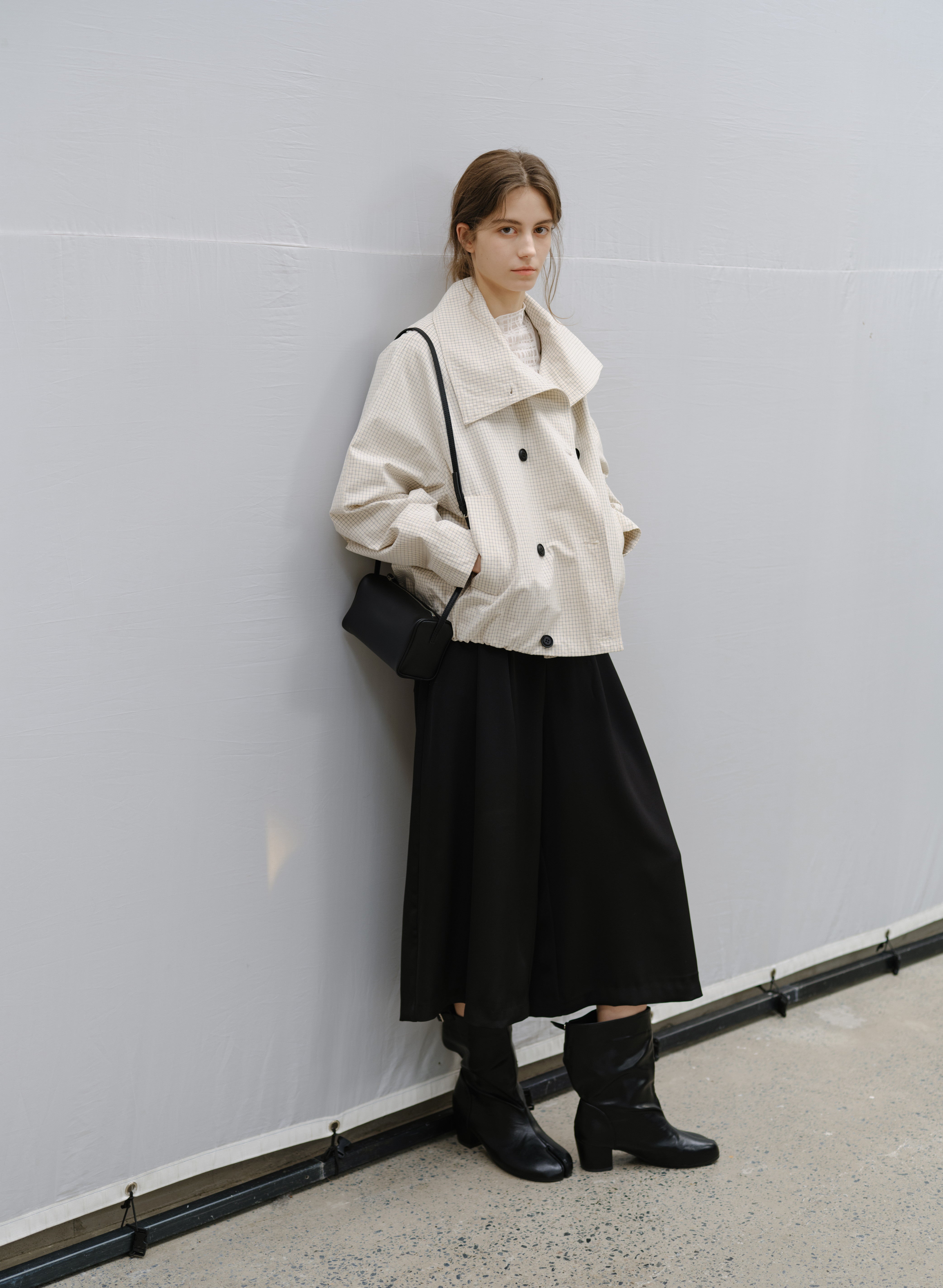 WRAP LAPEL PLAID TRENCH