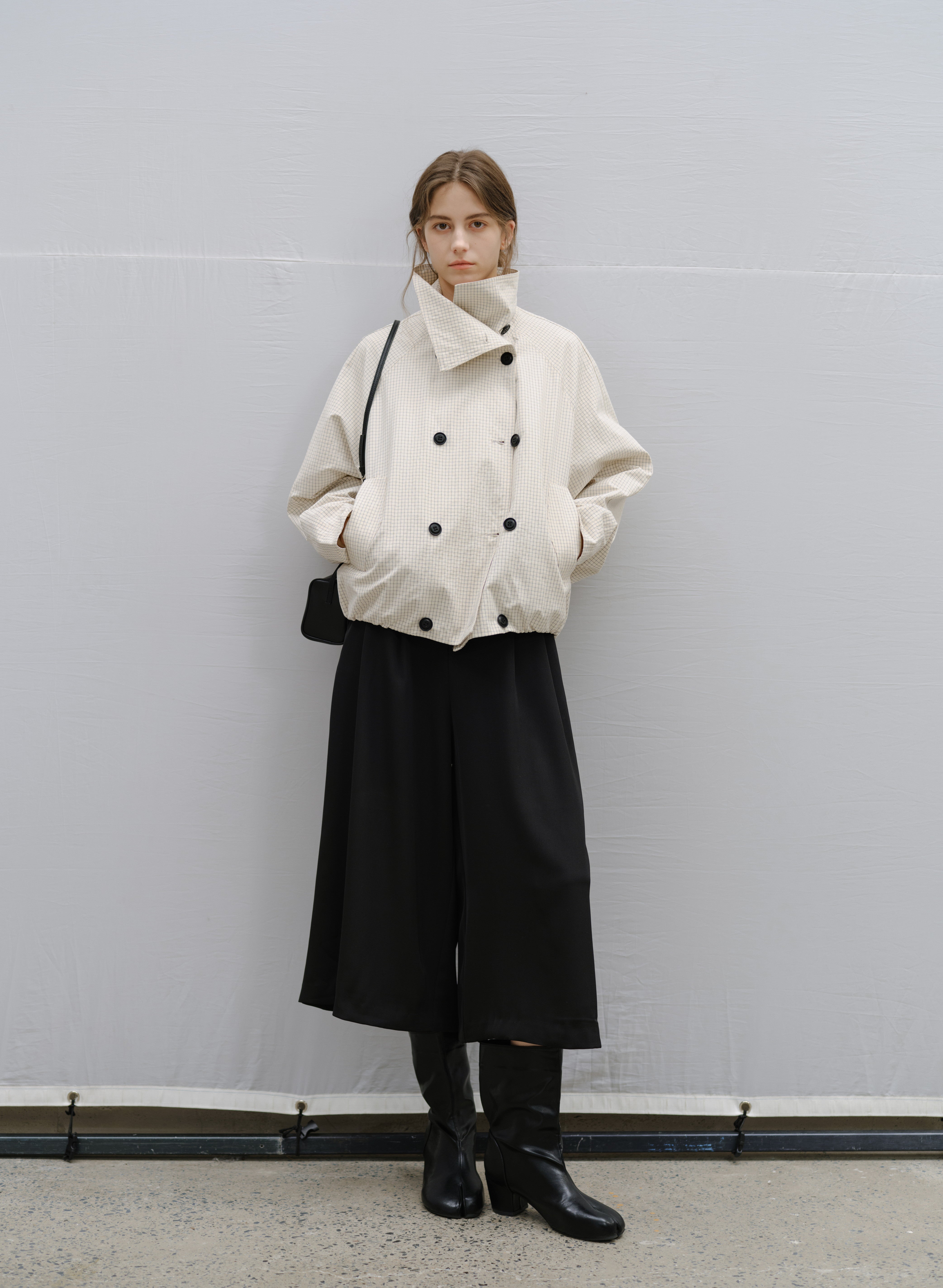 WRAP LAPEL PLAID TRENCH