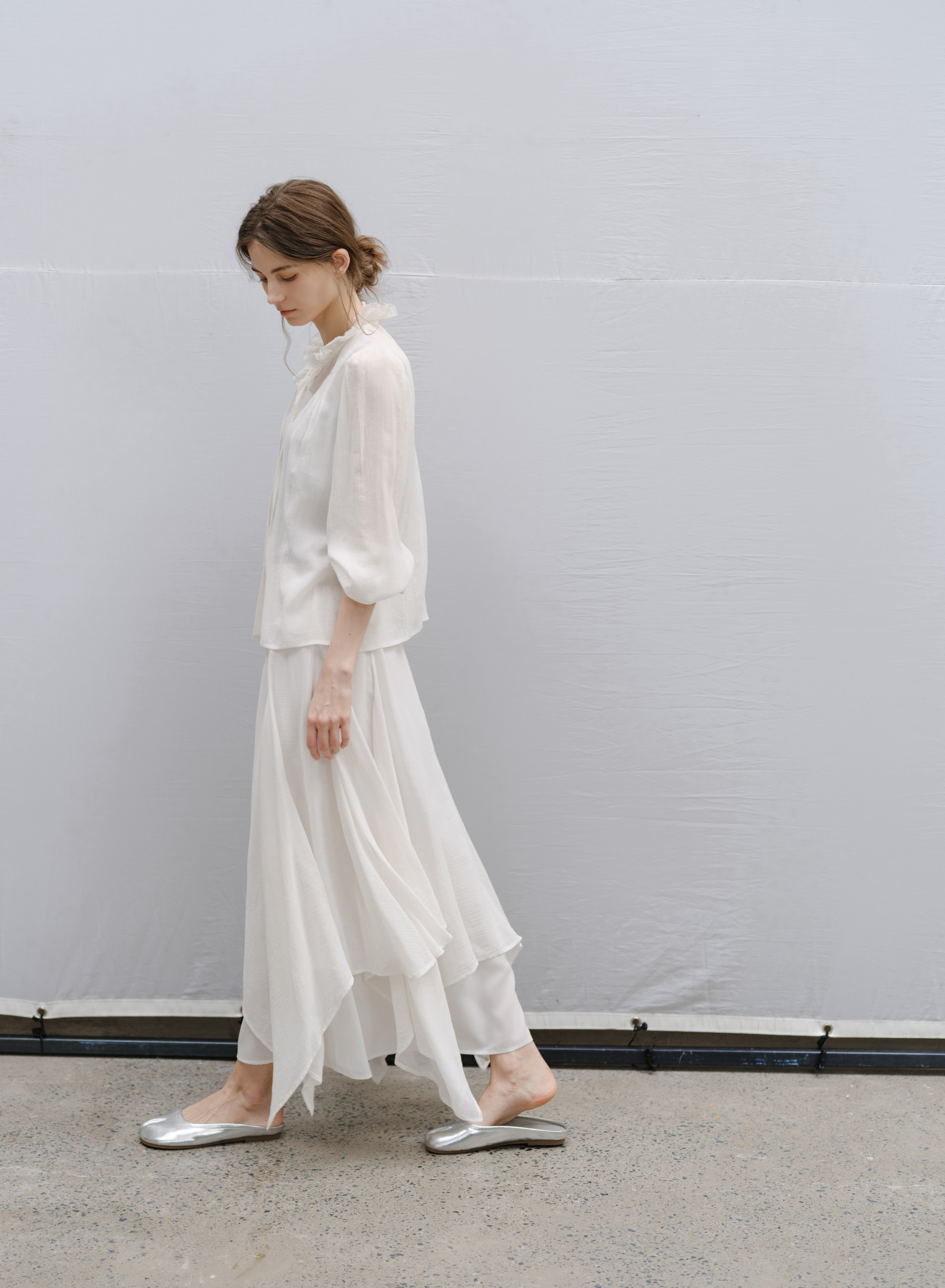 SHEER FRILL DRAPE BLOUSE / シアーフリルドレープブラウス