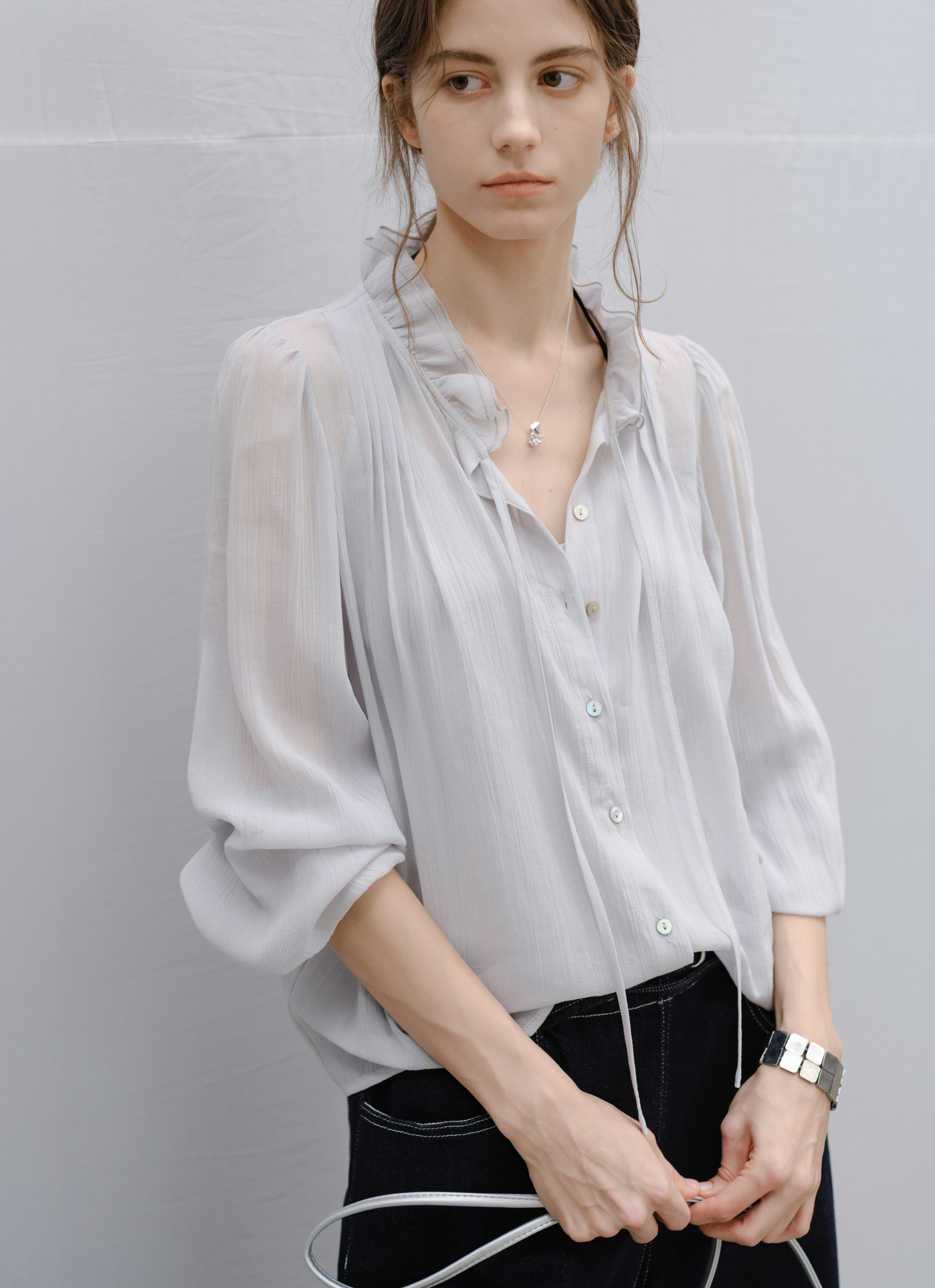 SHEER FRILL DRAPE BLOUSE / シアーフリルドレープブラウス