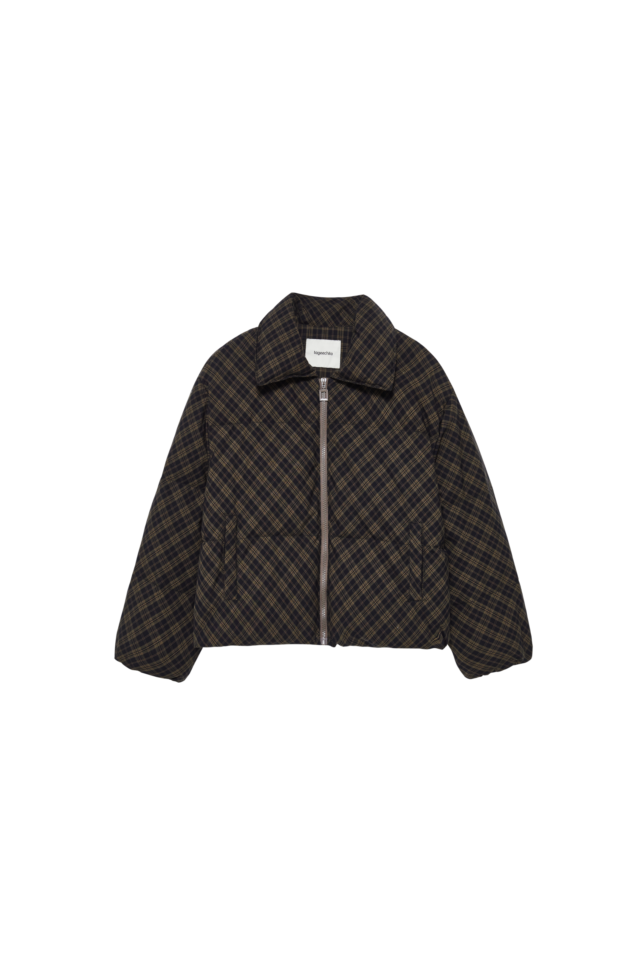 DARK PLAID LAPEL DOWN
