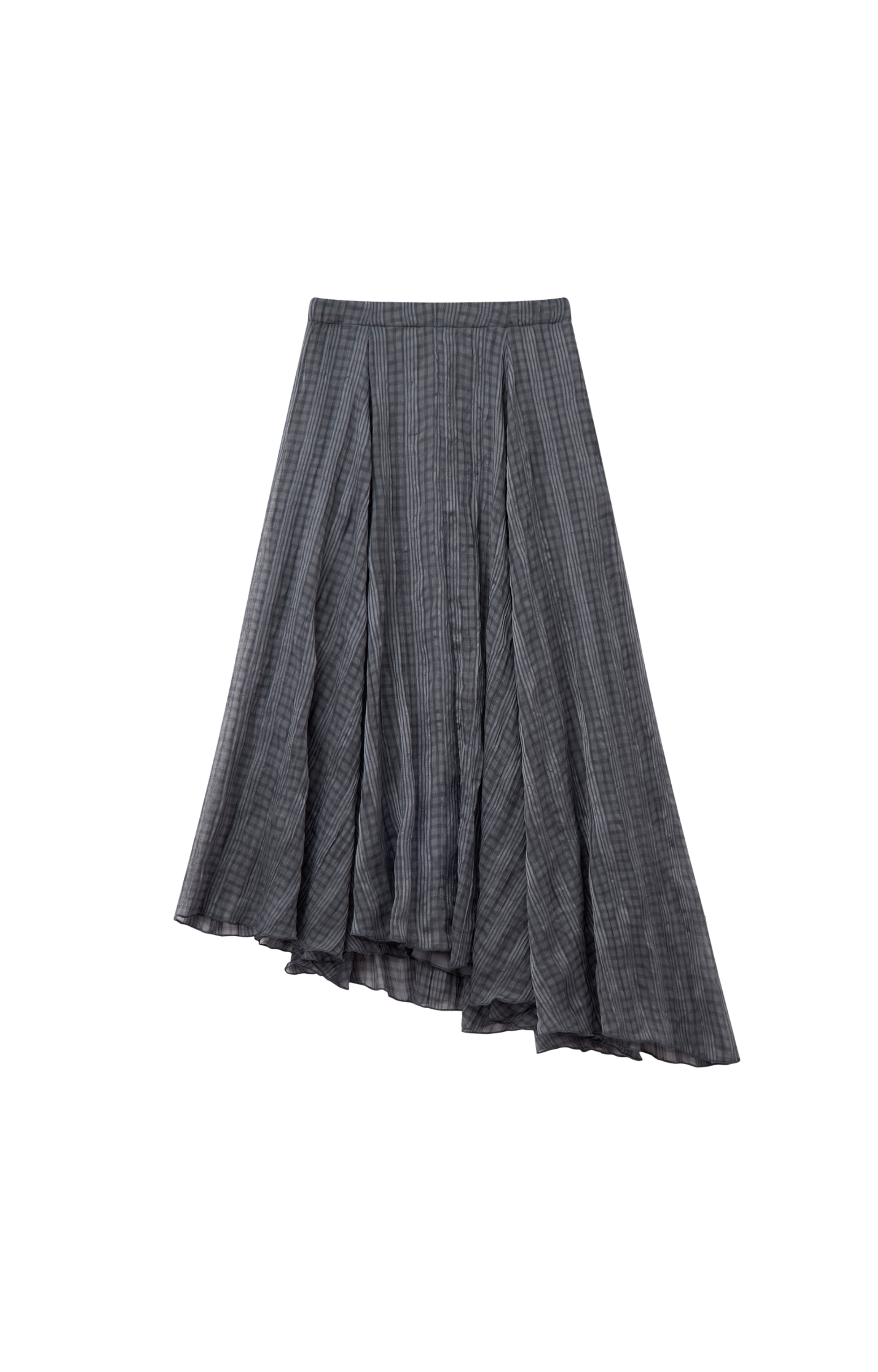 WRINKLED PLAID ASYM SKIRT / 링클 체크 아심 스커트
