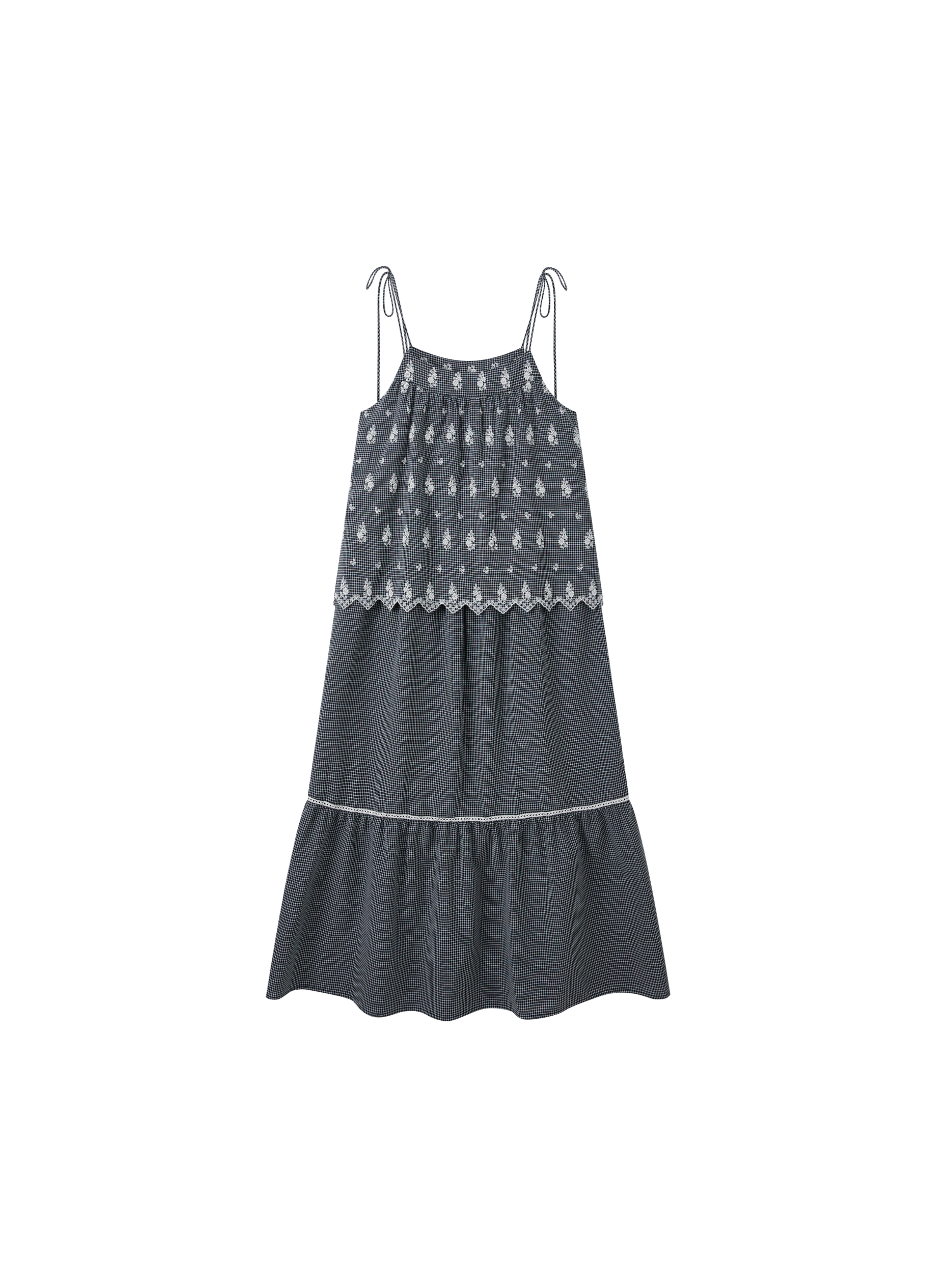 FLOWER STITCH CHECK DRESS