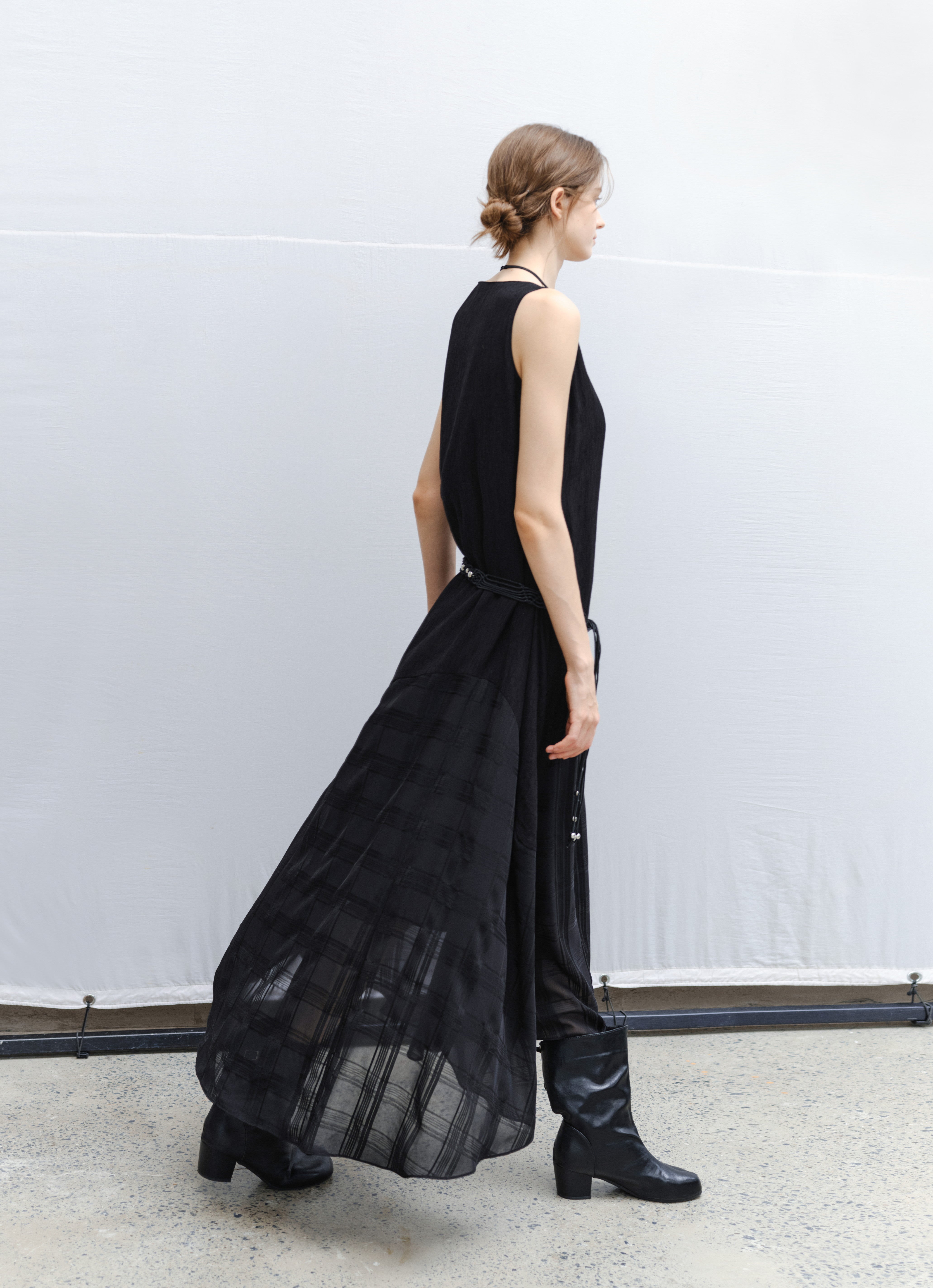 SHEER PLAID LAYER DRESS