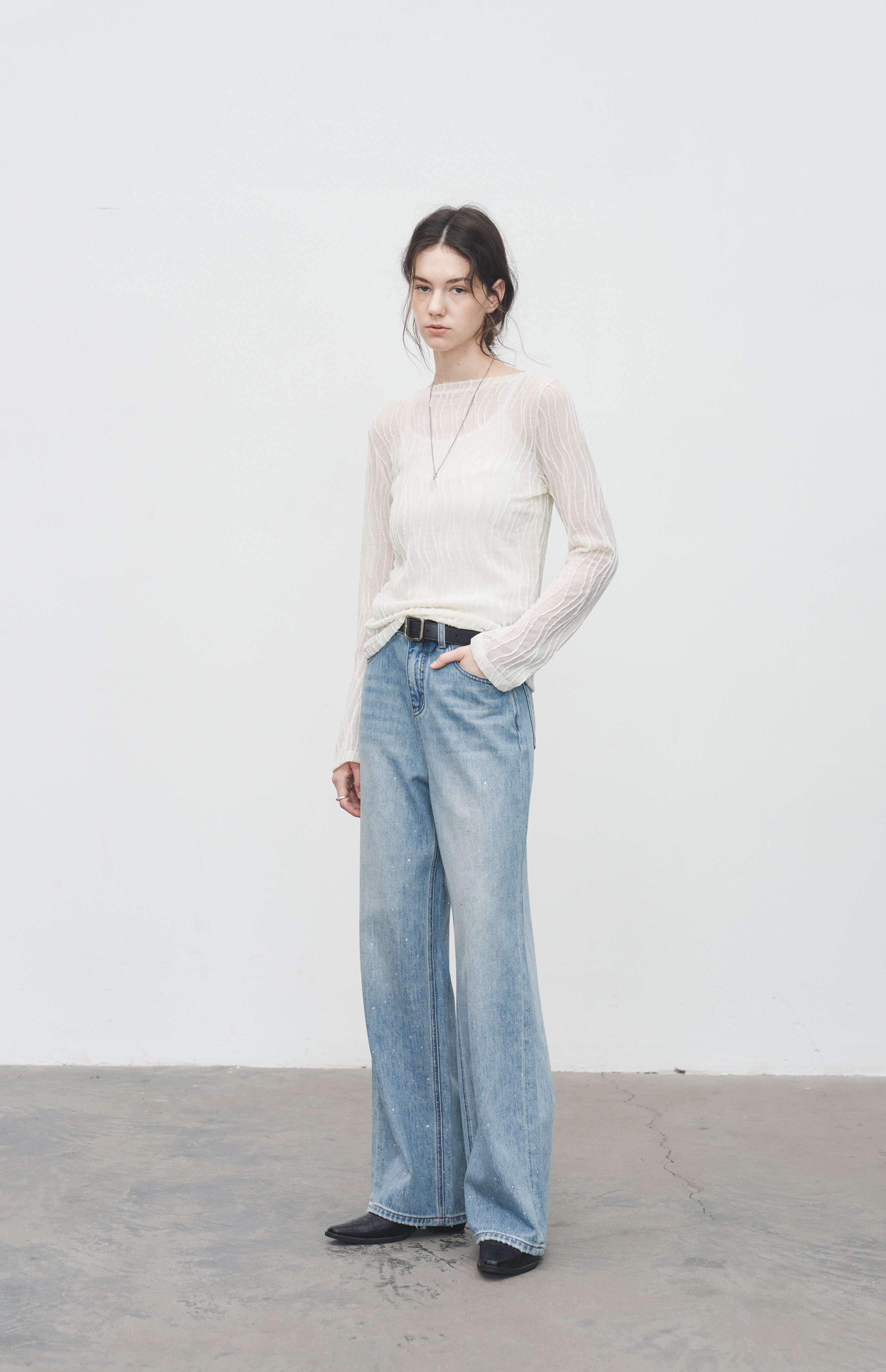 WAVE JACQUARD SHEER TOP / ウェーブジャカードシアートップ