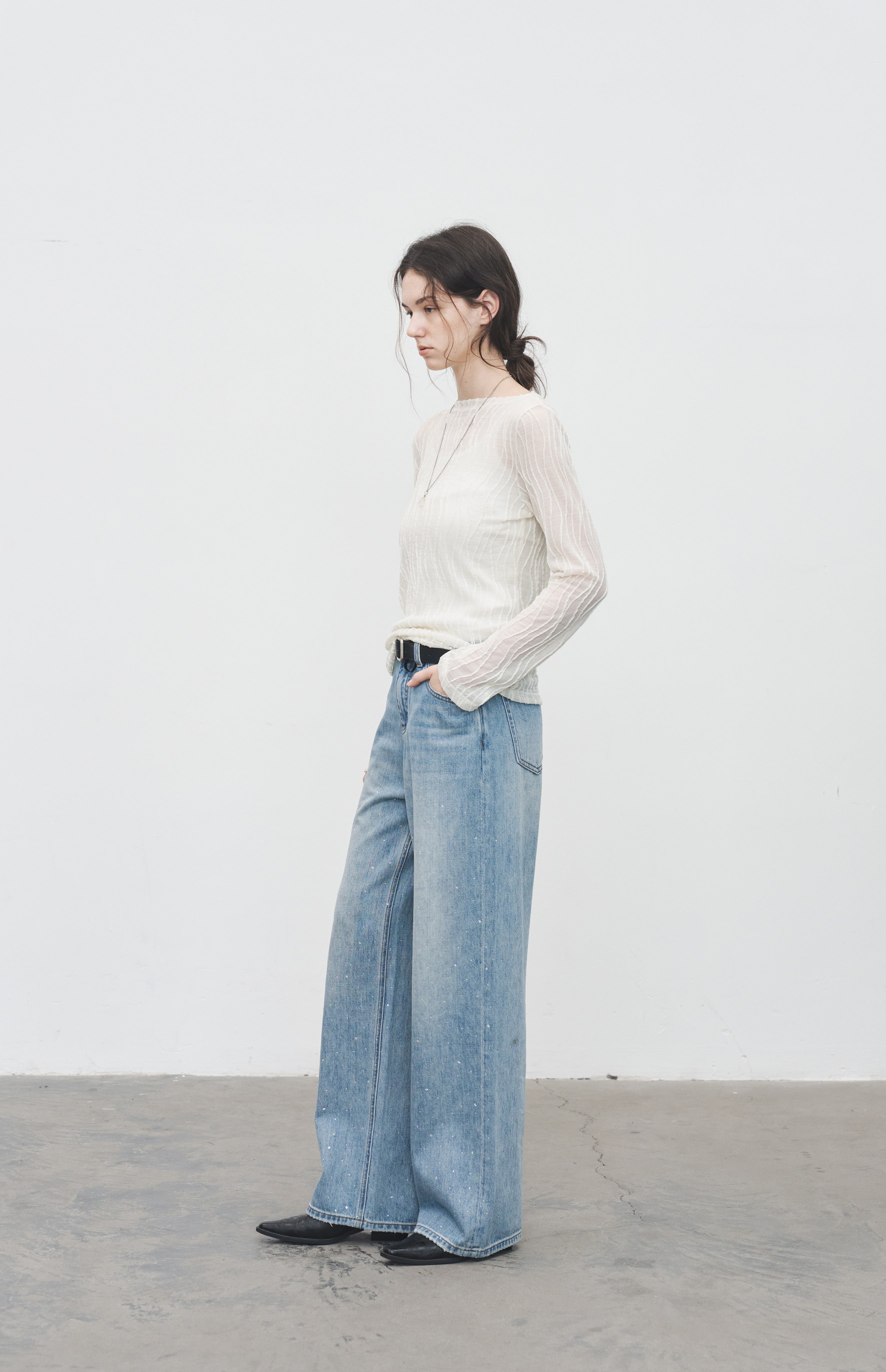 WAVE JACQUARD SHEER TOP / ウェーブジャカードシアートップ