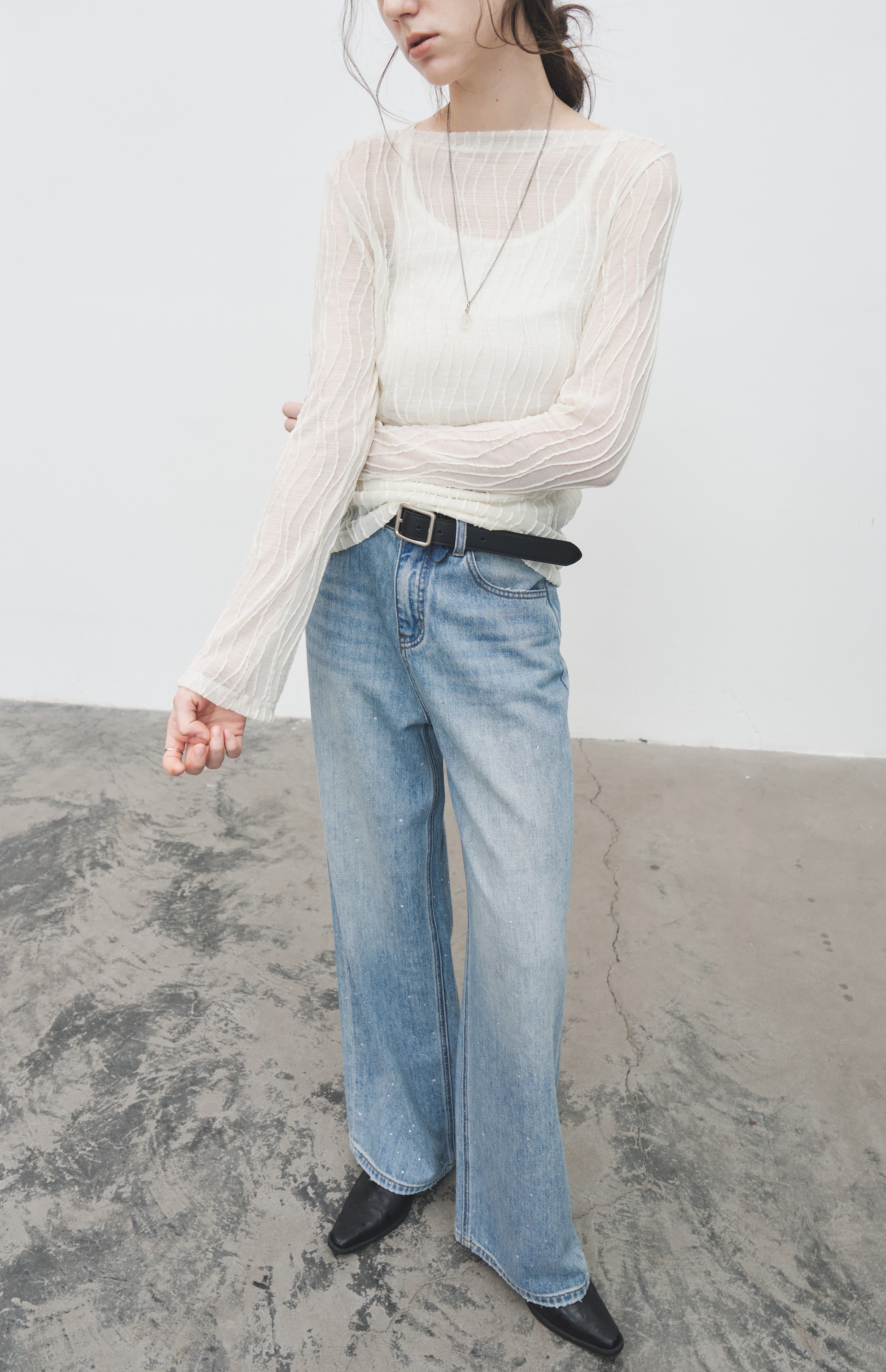WAVE JACQUARD SHEER TOP / ウェーブジャカードシアートップ