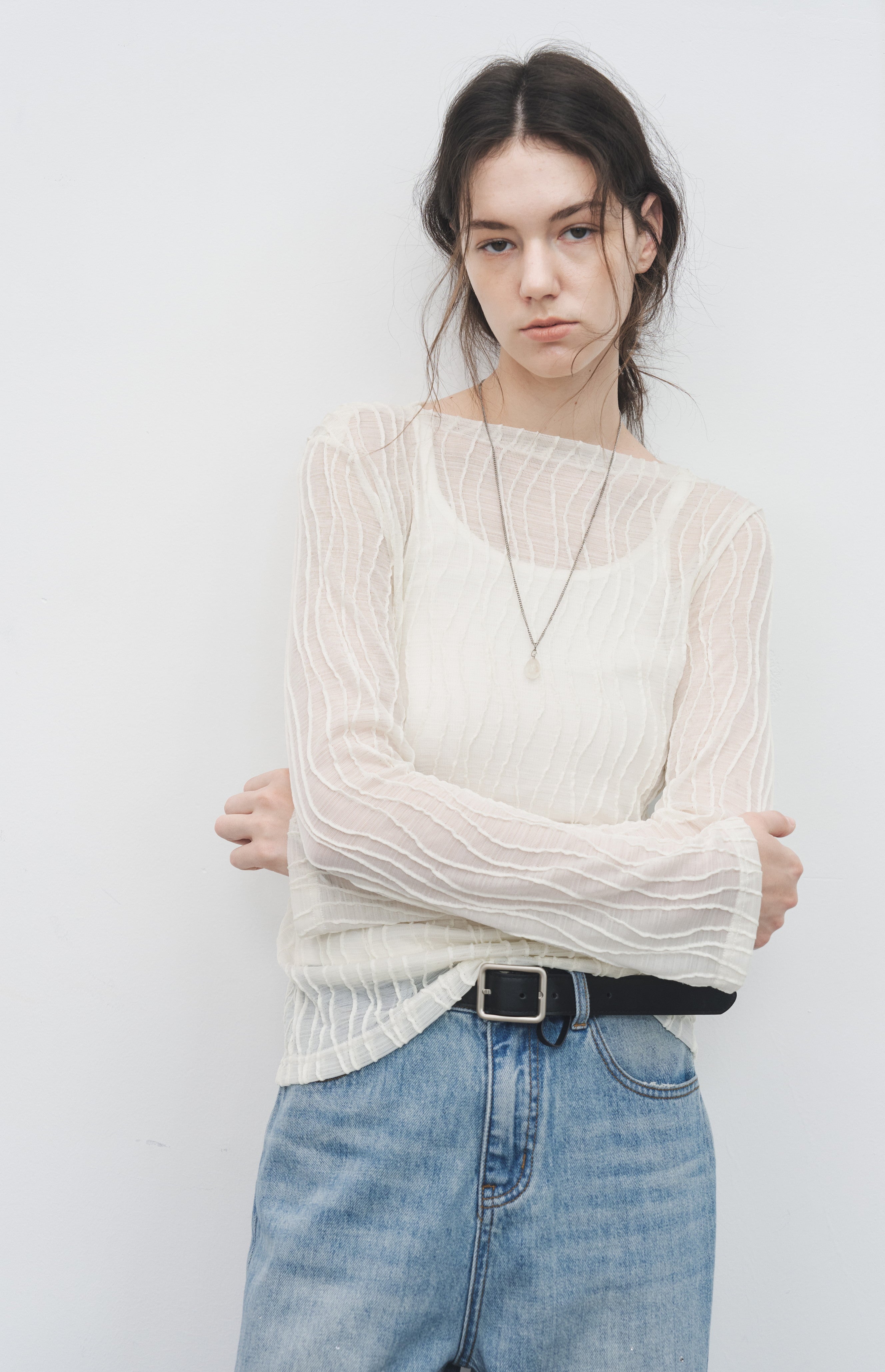 WAVE JACQUARD SHEER TOP / ウェーブジャカードシアートップ