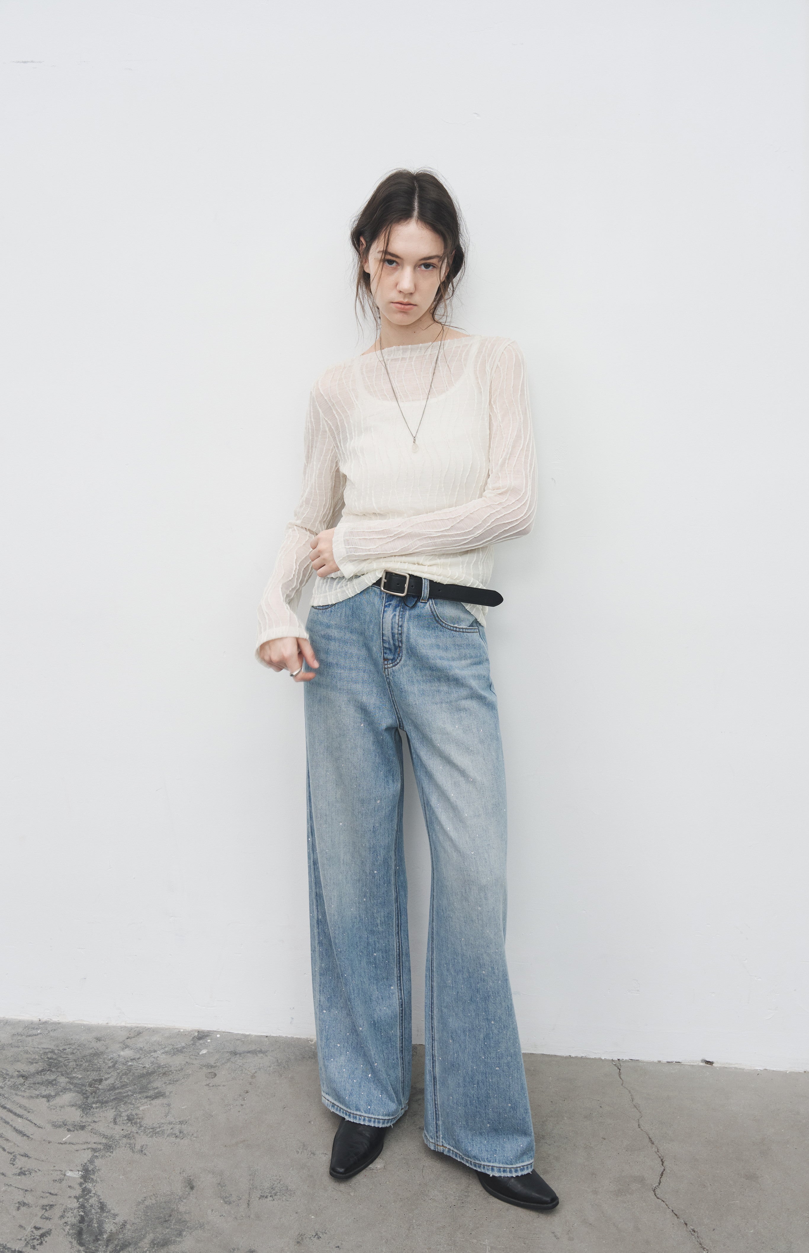 WAVE JACQUARD SHEER TOP / ウェーブジャカードシアートップ
