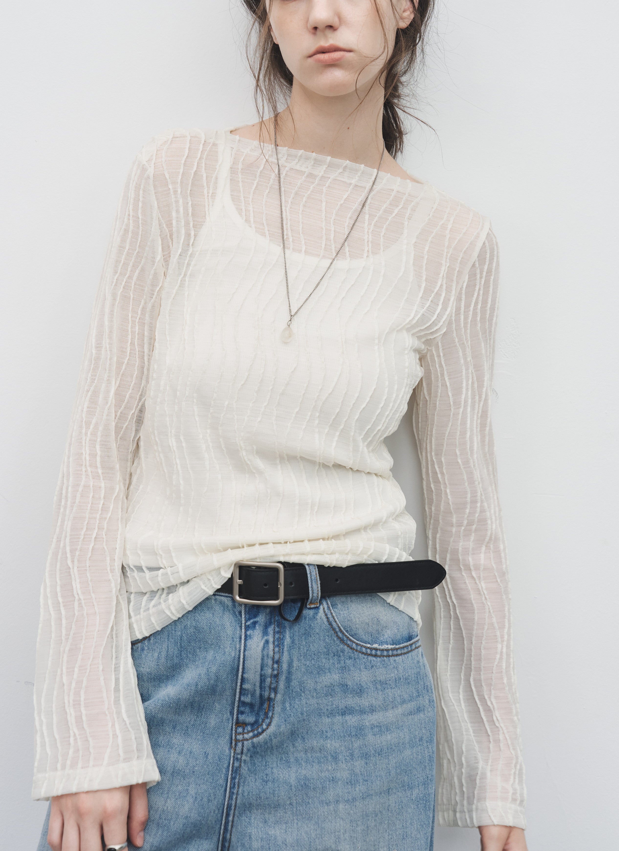 WAVE JACQUARD SHEER TOP / ウェーブジャカードシアートップ