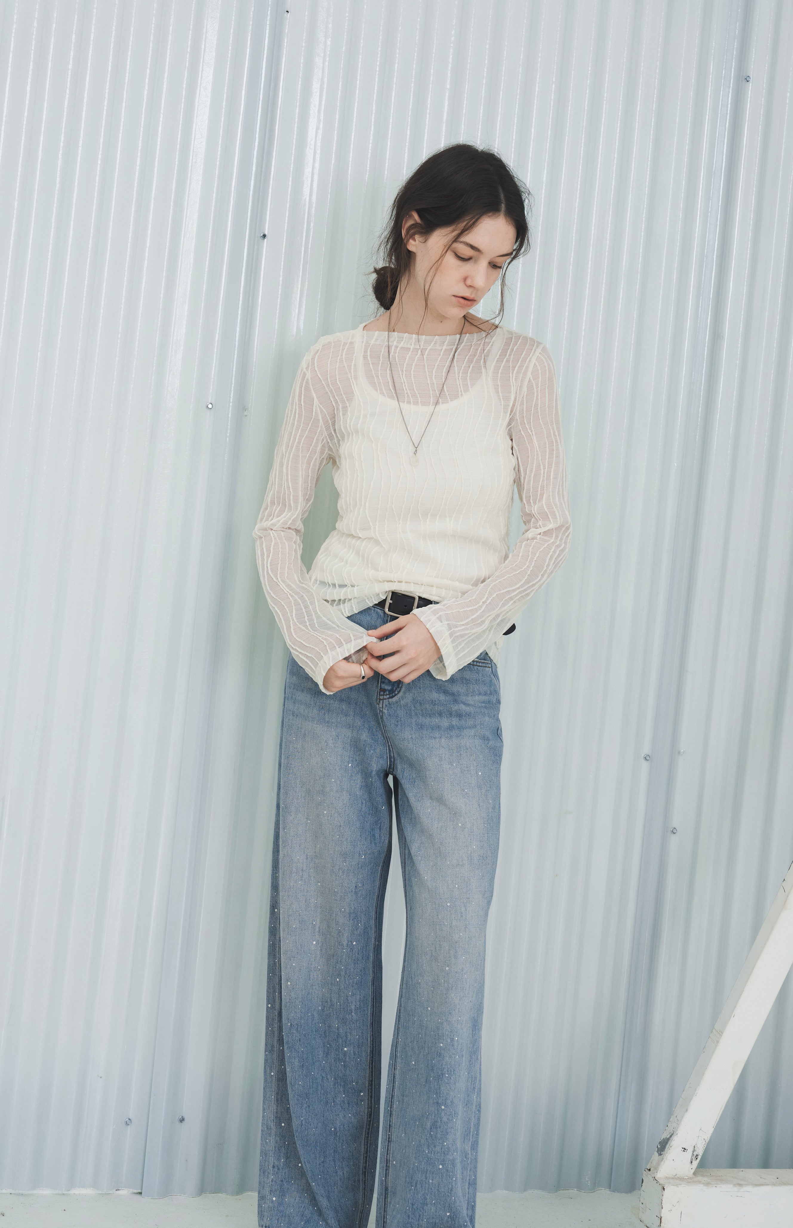 WAVE JACQUARD SHEER TOP / ウェーブジャカードシアートップ