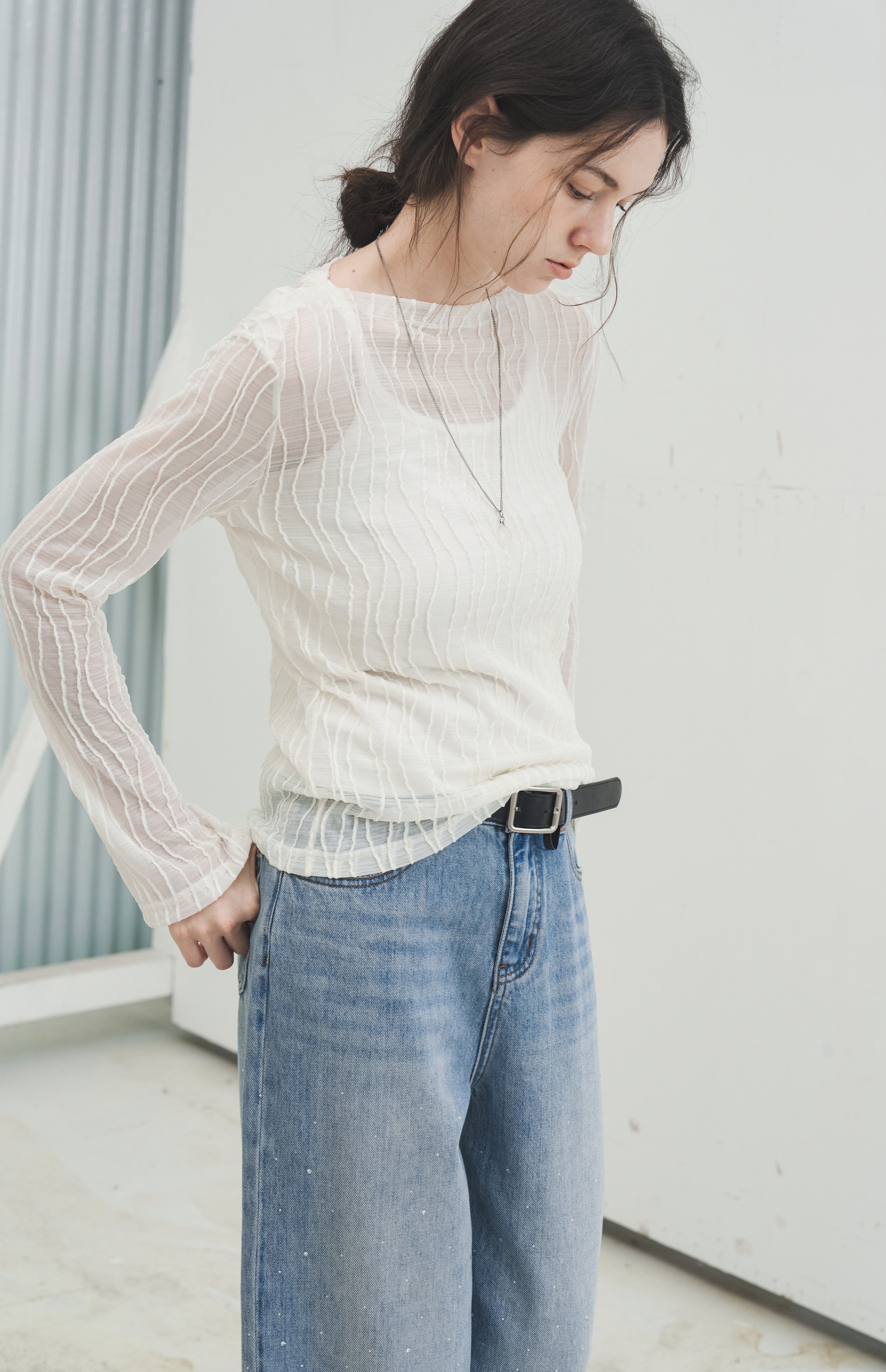 WAVE JACQUARD SHEER TOP / ウェーブジャカードシアートップ