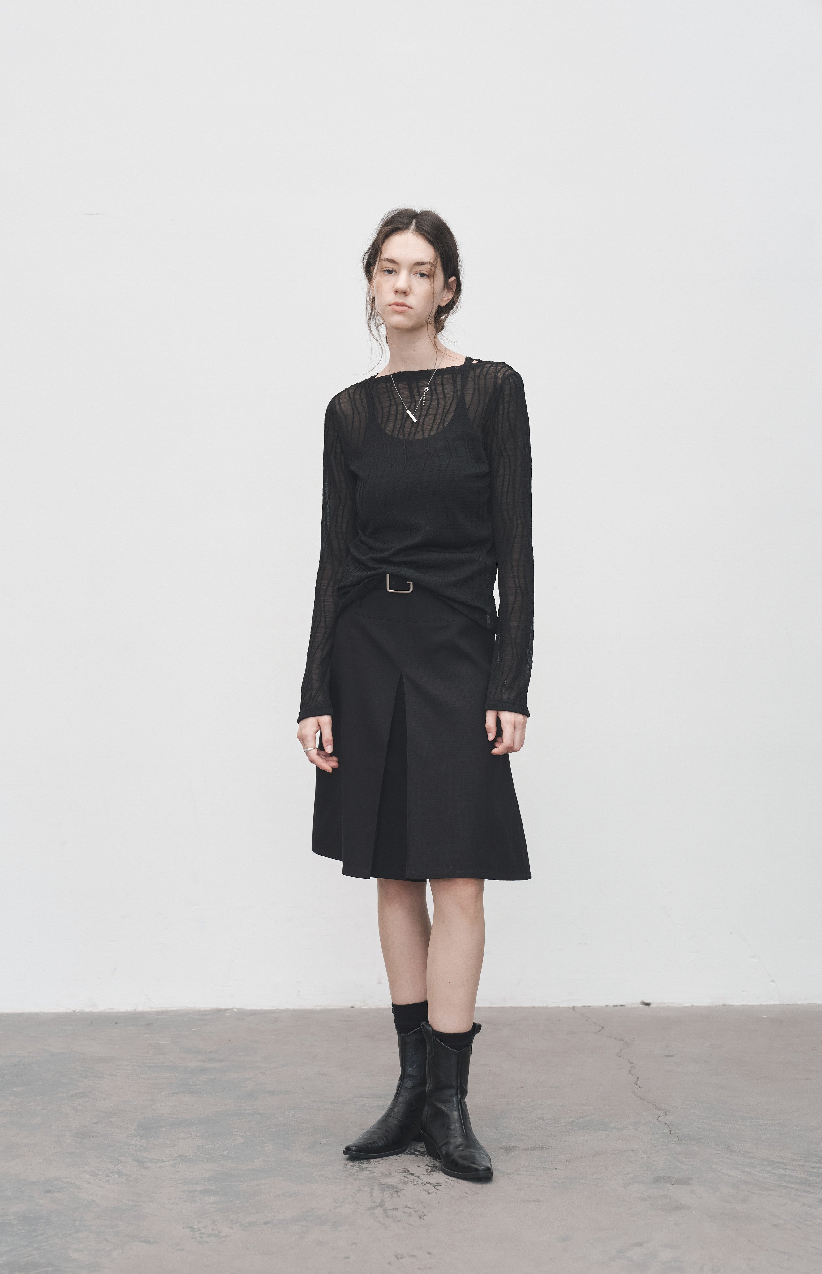 WAVE JACQUARD SHEER TOP / ウェーブジャカードシアートップ