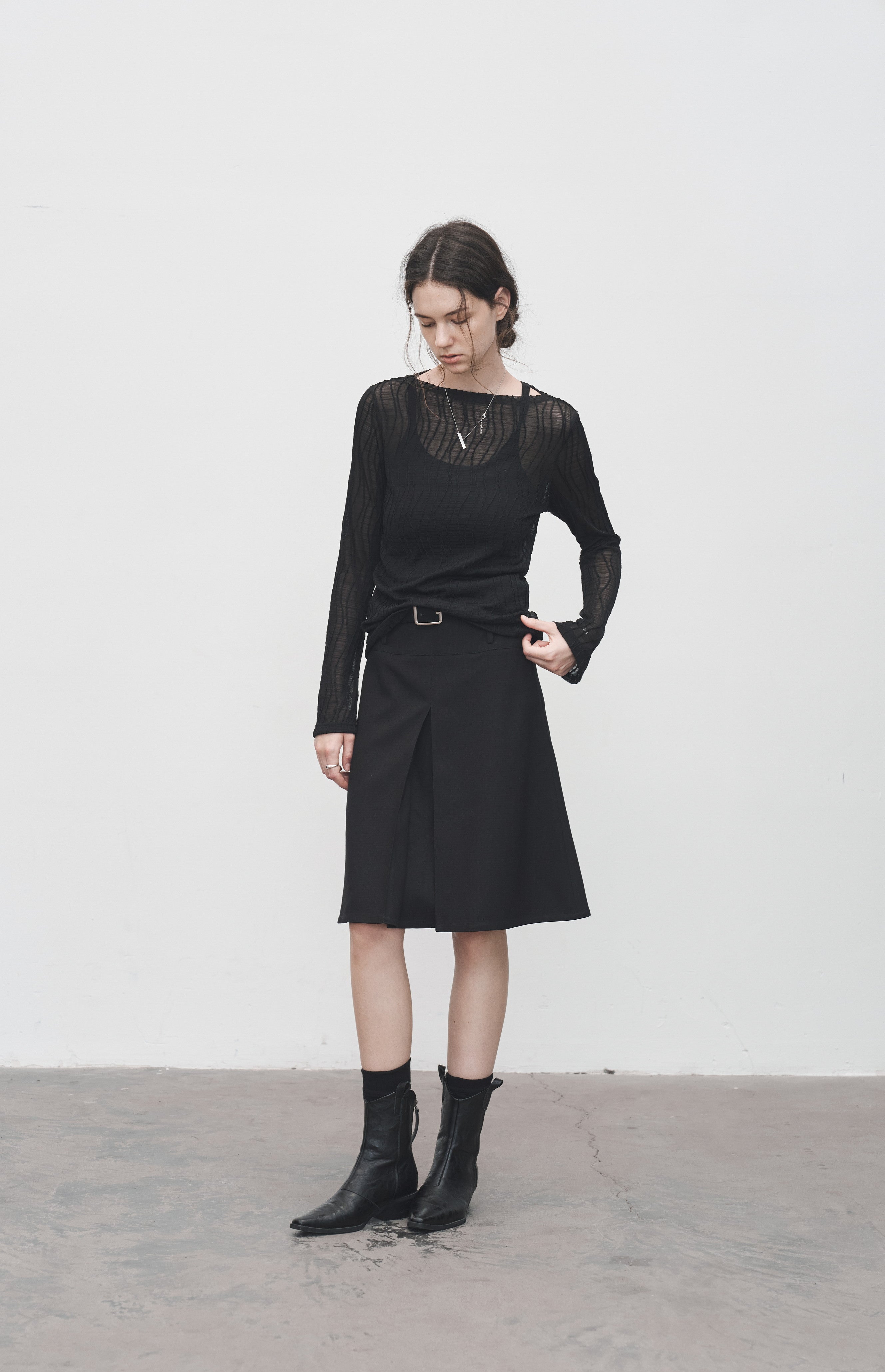 WAVE JACQUARD SHEER TOP / ウェーブジャカードシアートップ