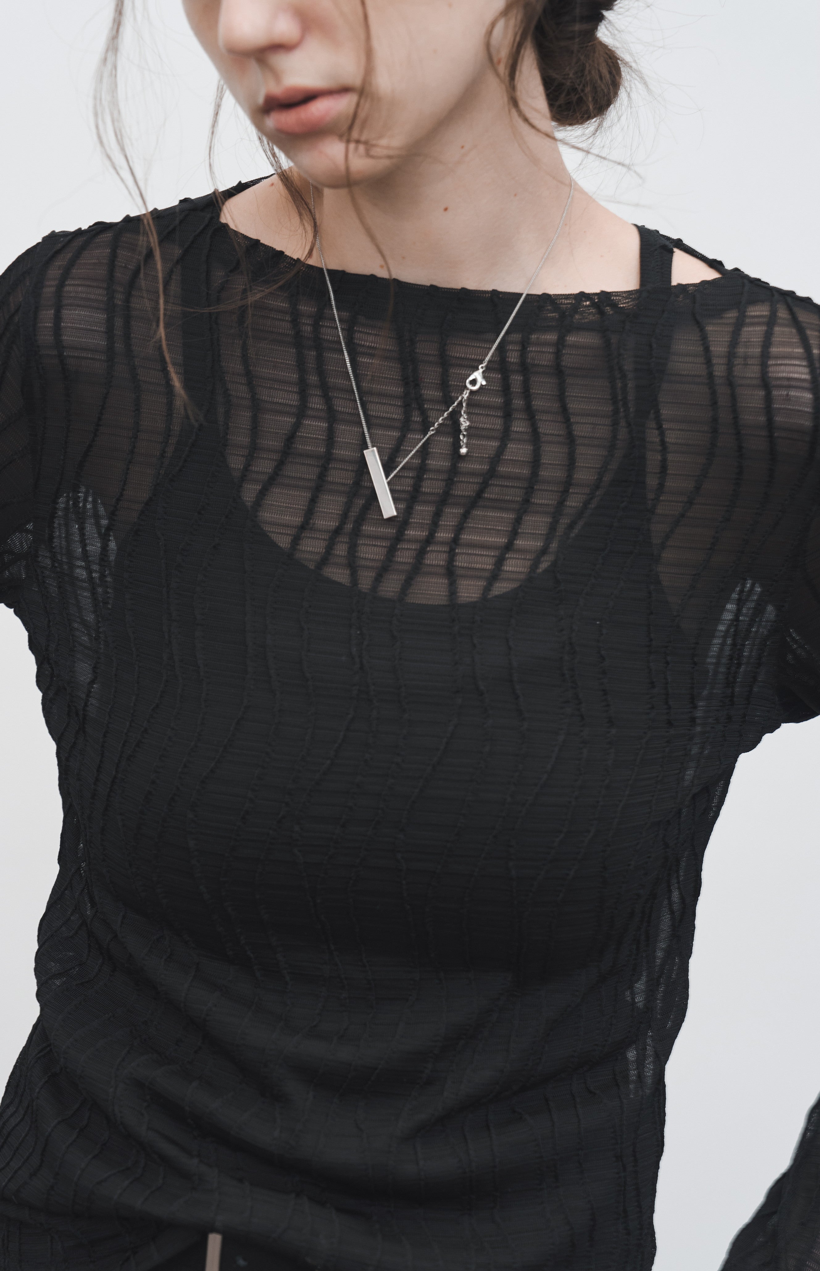 WAVE JACQUARD SHEER TOP / ウェーブジャカードシアートップ