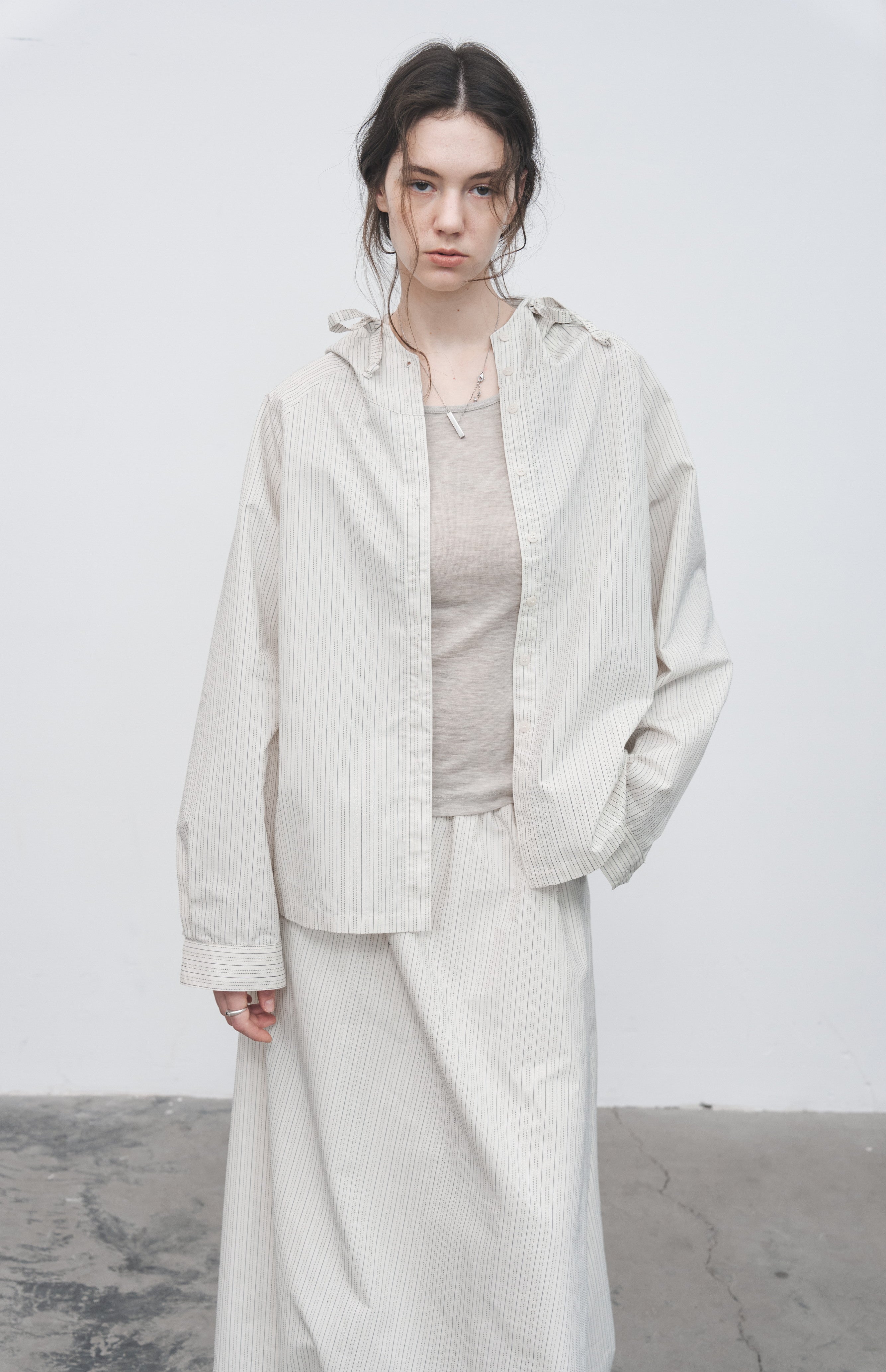 HOODED STRIPE OVERSHIRT / フードストライプオーバーシャツ