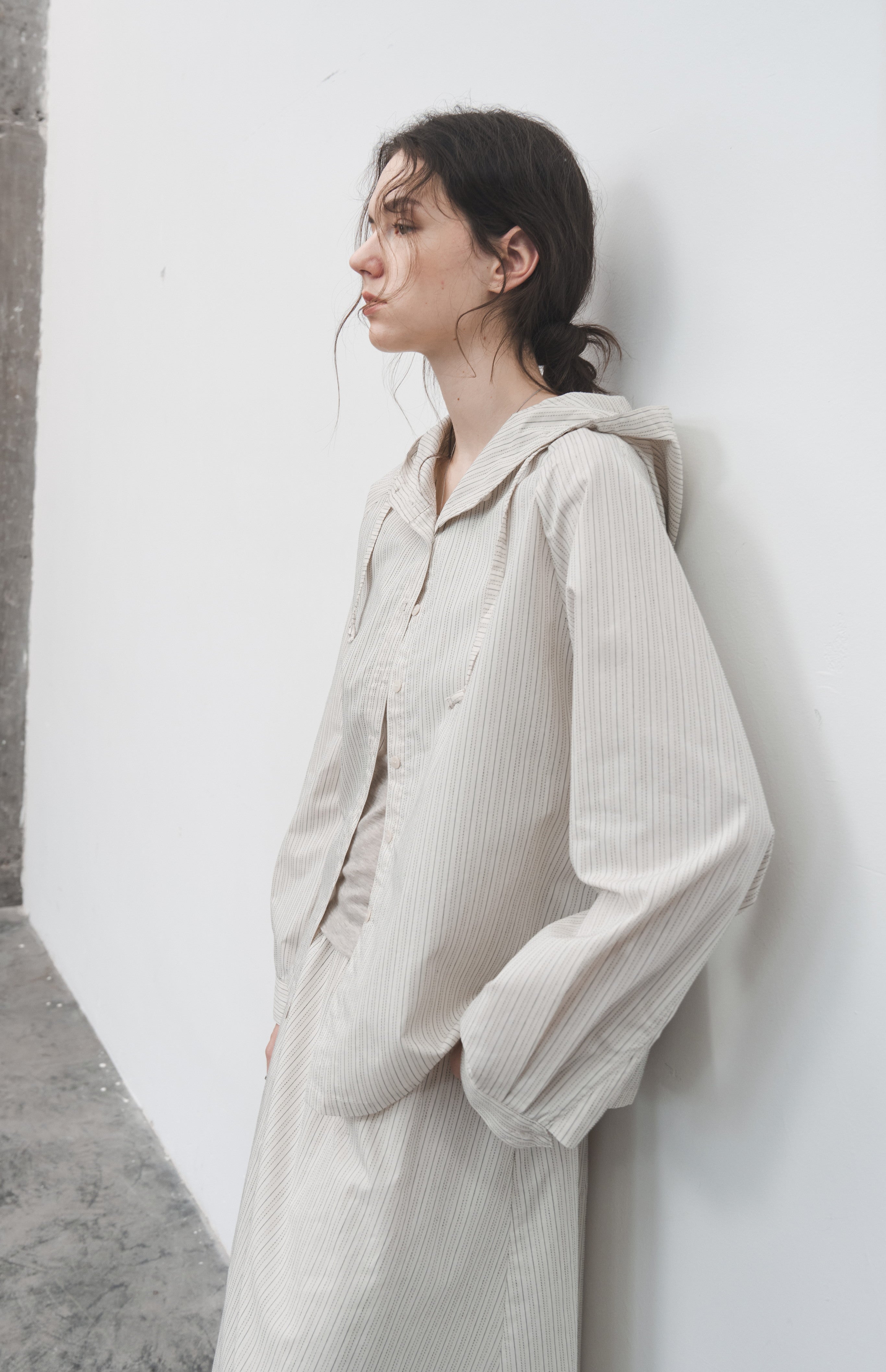 HOODED STRIPE OVERSHIRT / フードストライプオーバーシャツ