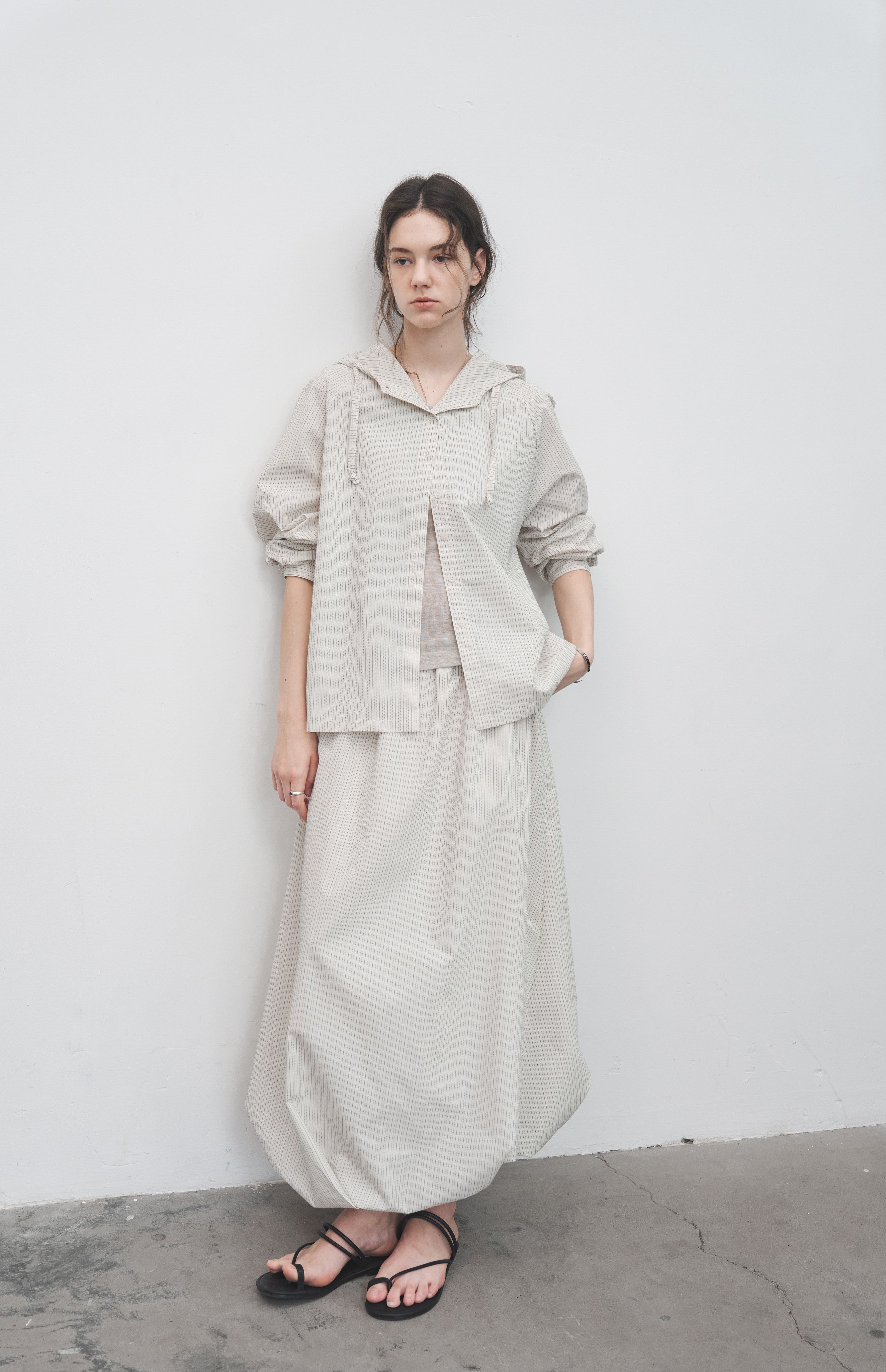 HOODED STRIPE OVERSHIRT / フードストライプオーバーシャツ