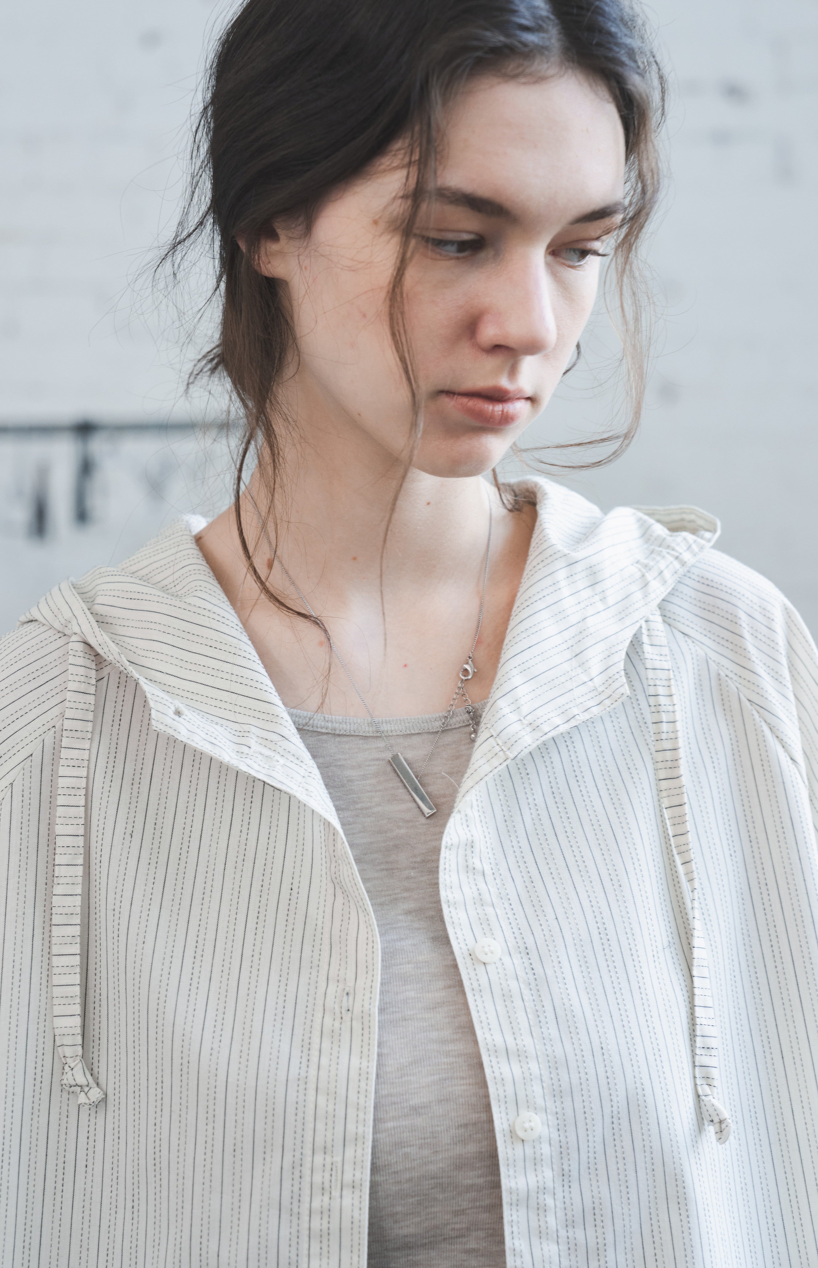 HOODED STRIPE OVERSHIRT / フードストライプオーバーシャツ