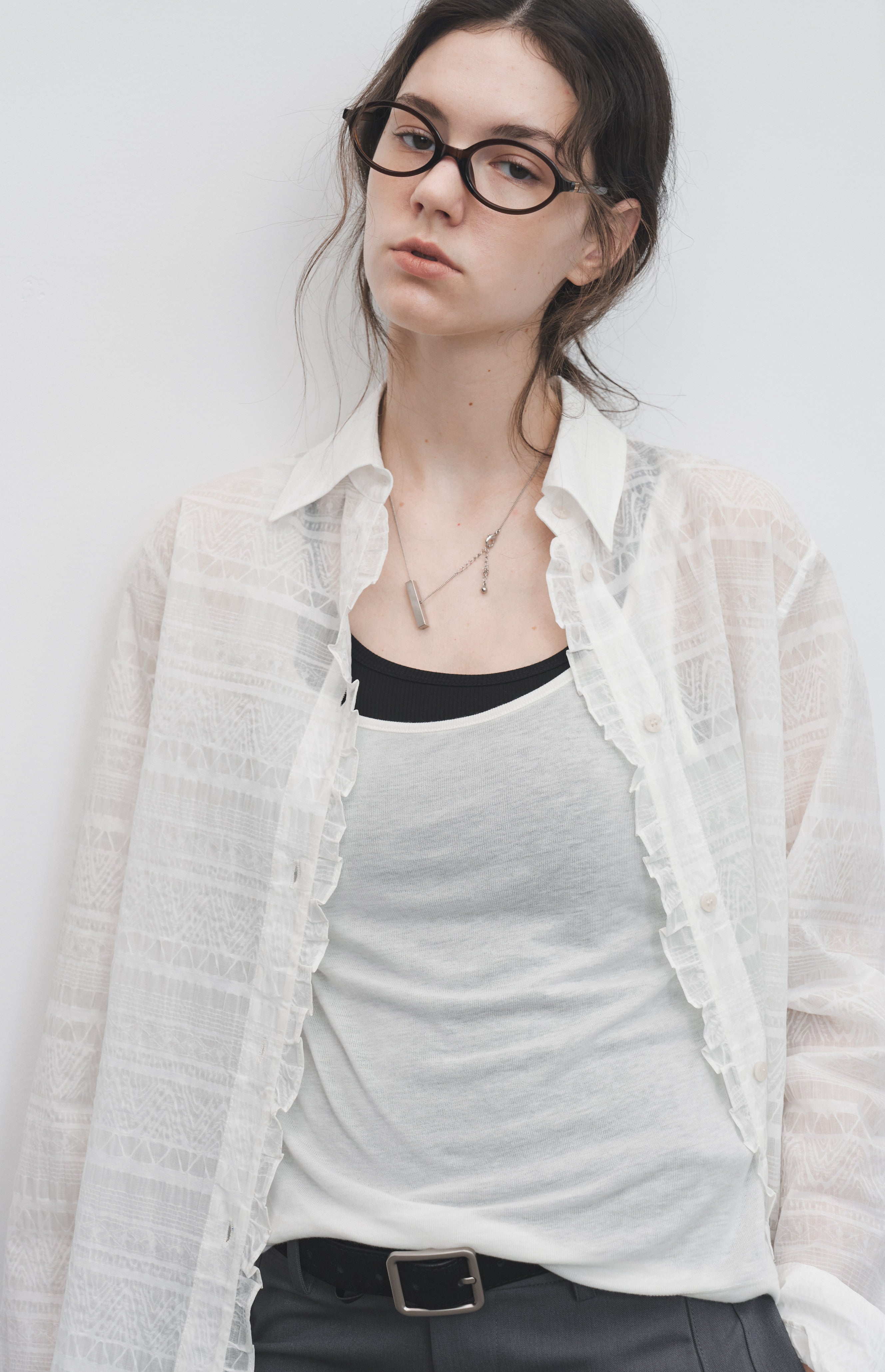 LACE MIX SHEER SHIRT / レースミックスシアーシャツ