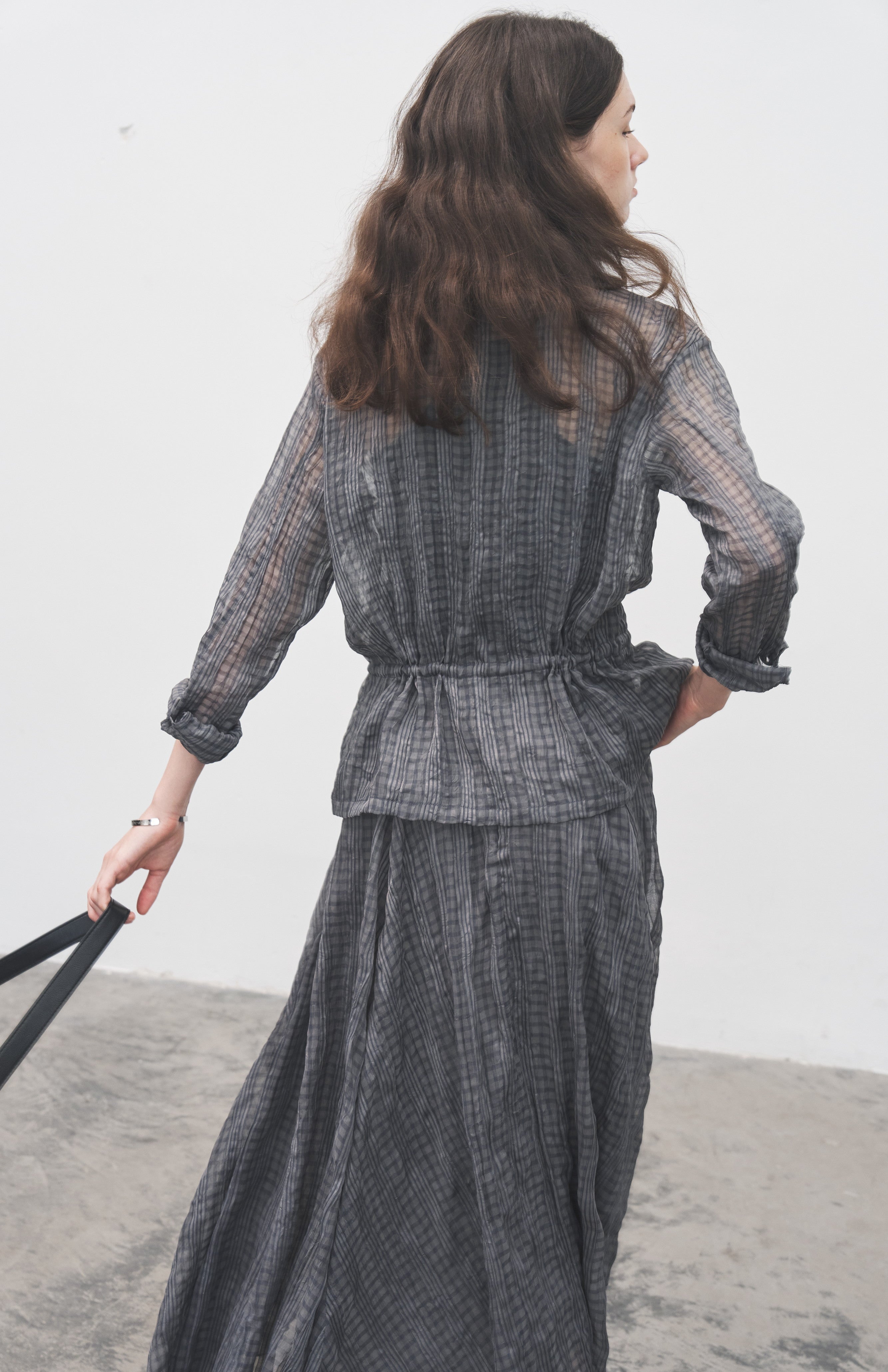 WRINKLED PLAID SHEER SHIRT