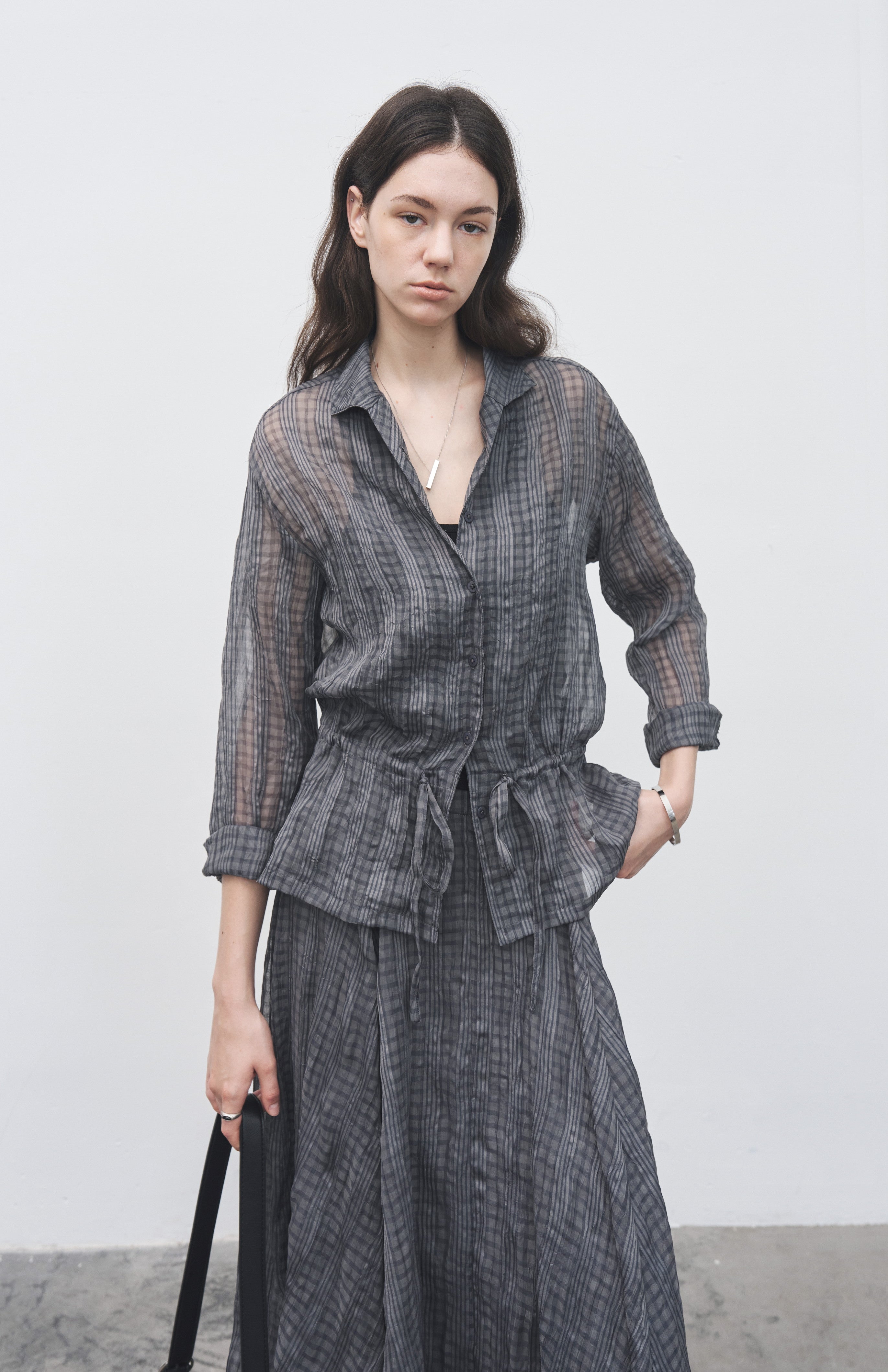 WRINKLED PLAID SHEER SHIRT