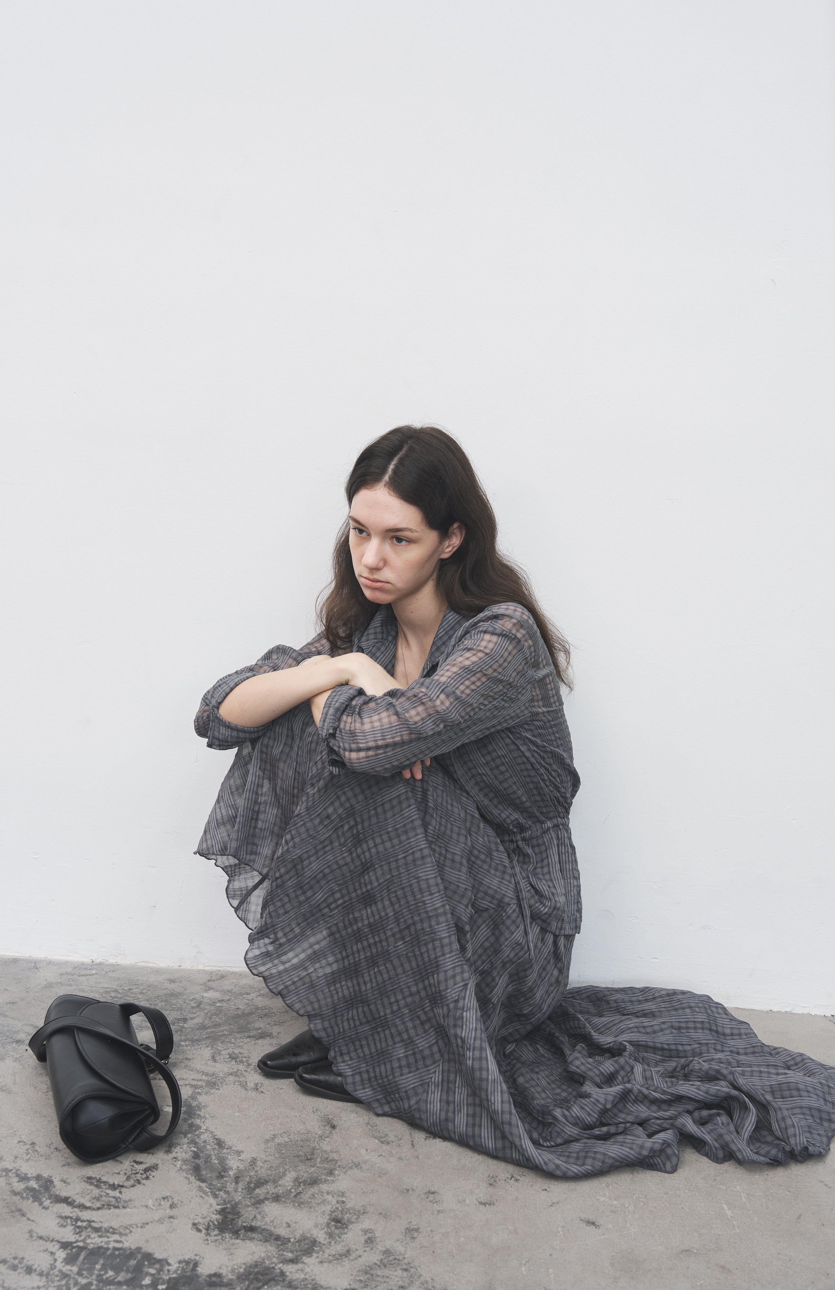 WRINKLED PLAID SHEER SHIRT