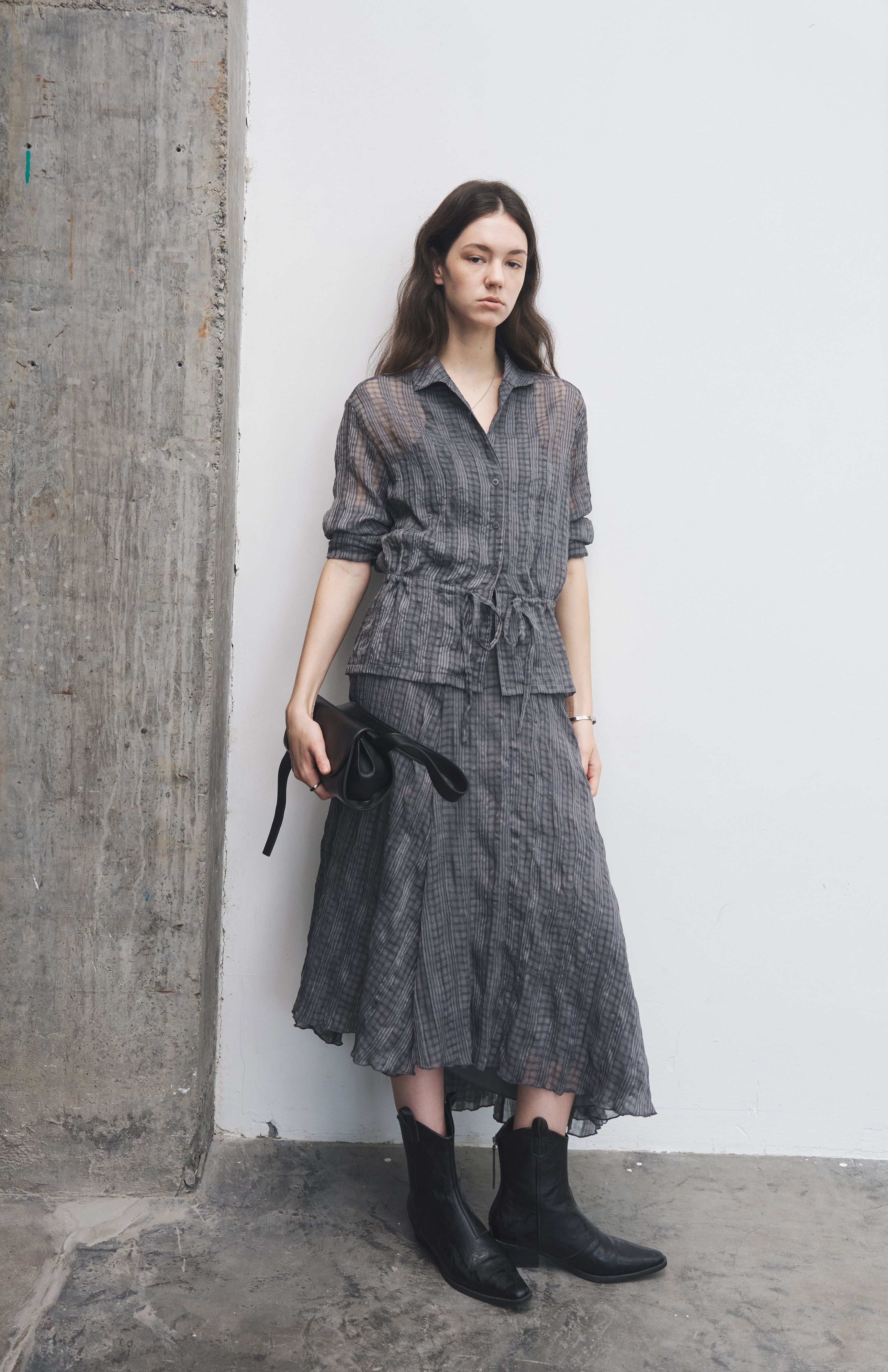 WRINKLED PLAID SHEER SHIRT
