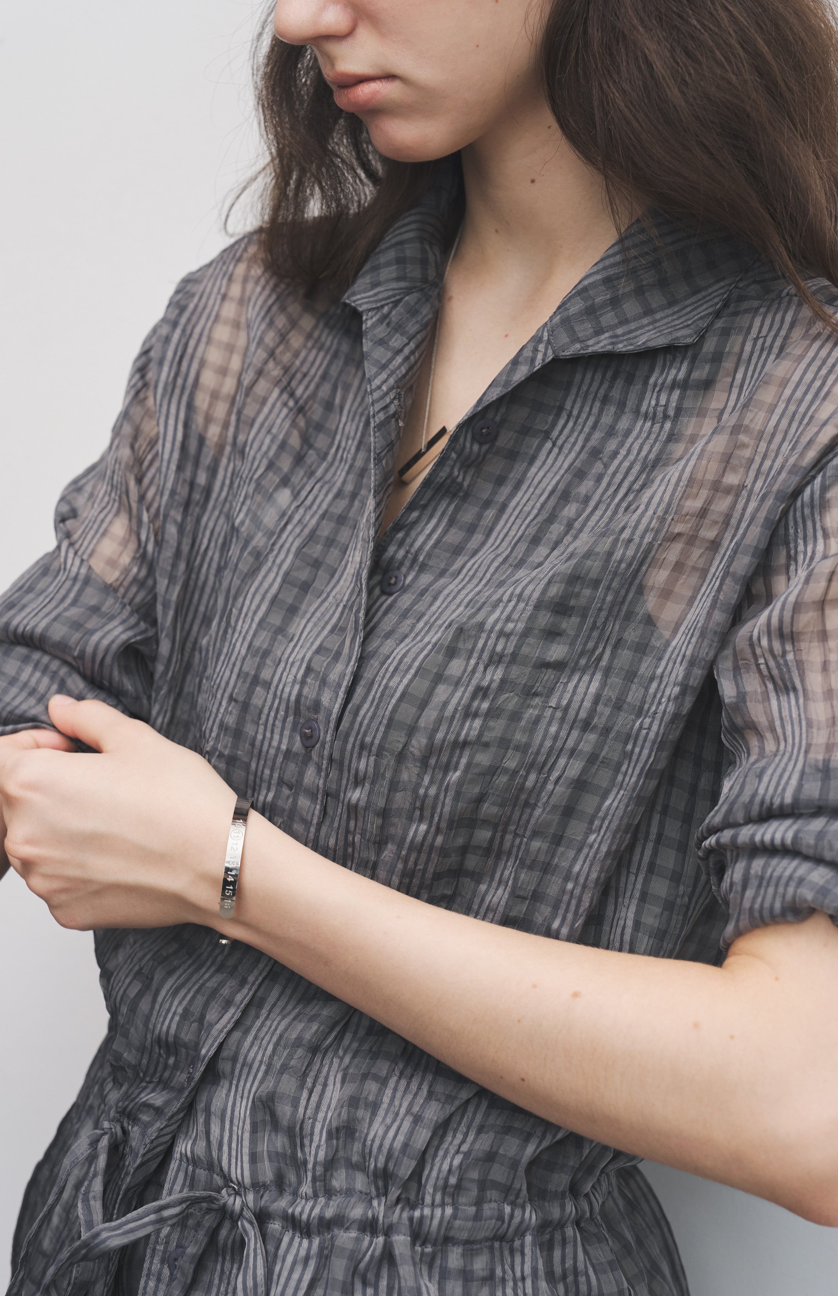 WRINKLED PLAID SHEER SHIRT