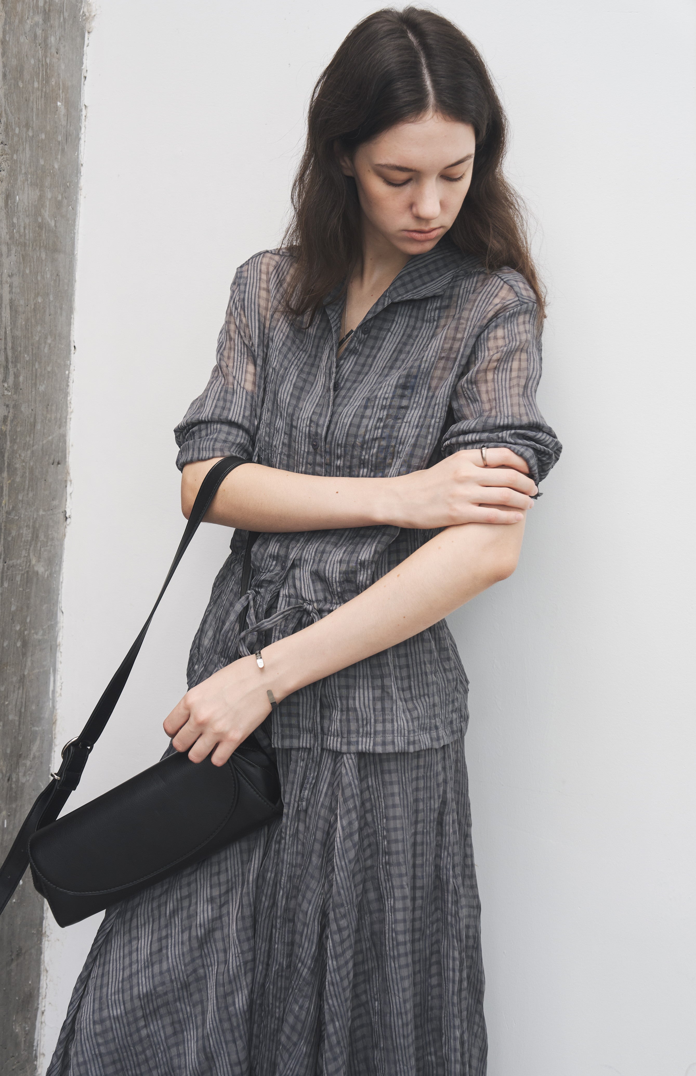 WRINKLED PLAID SHEER SHIRT