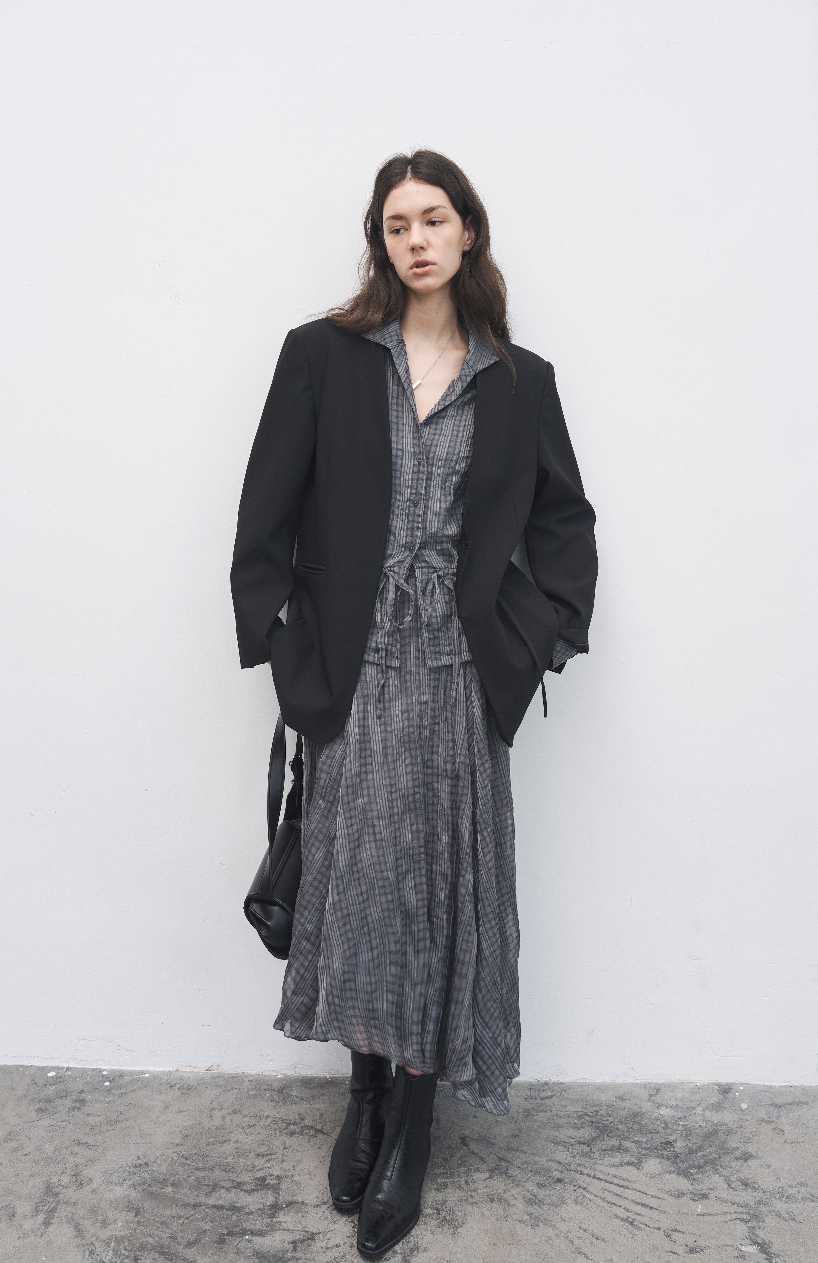 WRINKLED PLAID ASYM SKIRT / 링클 체크 아심 스커트
