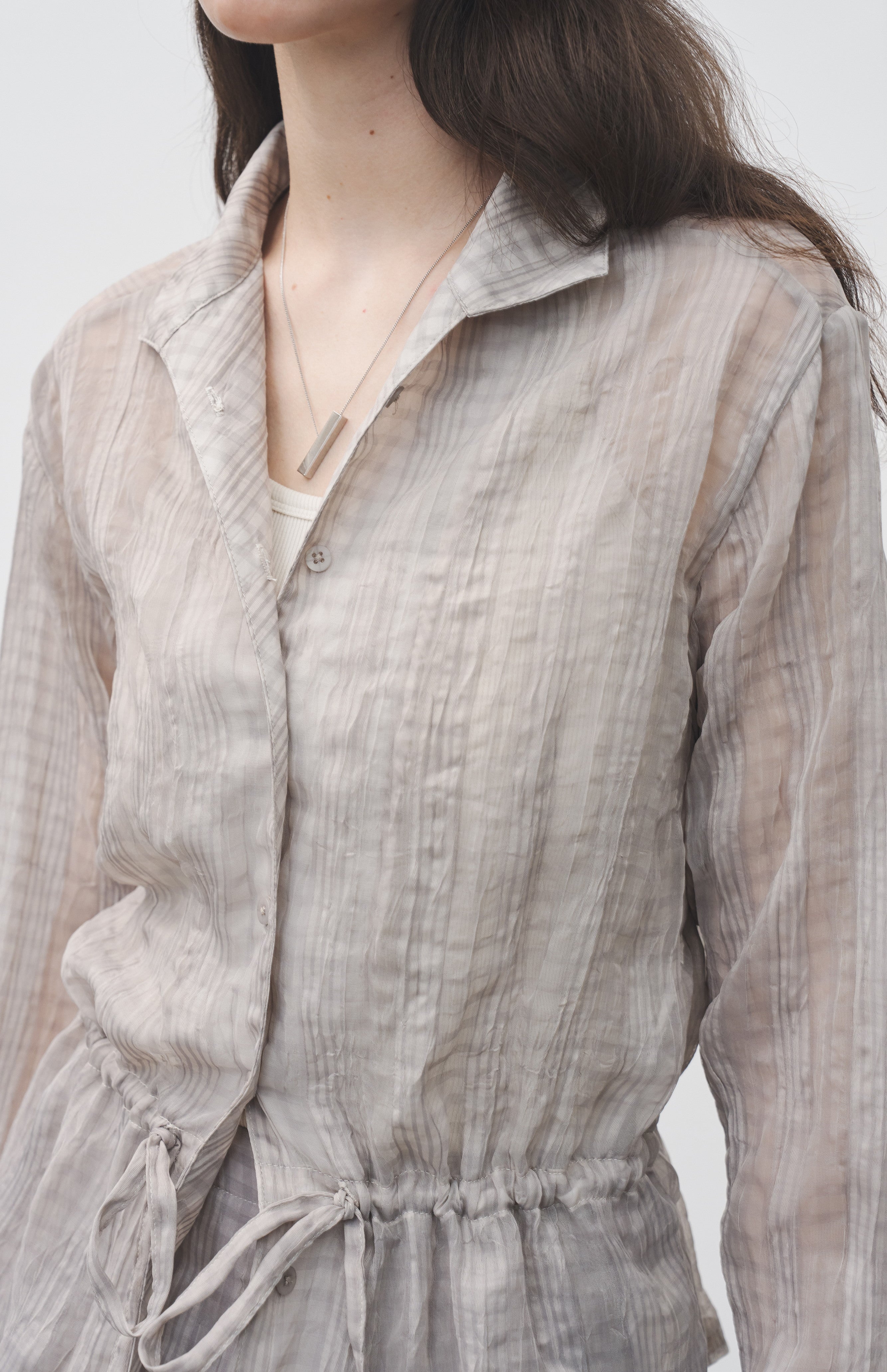 WRINKLED PLAID SHEER SHIRT